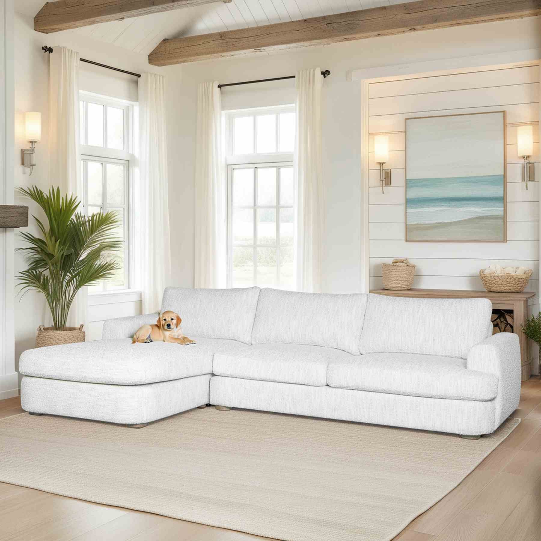 Reid 123 in. Left Arm Facing Rectangular Sectional Sofa in Snow Fleck Fabric with Round Arms - Image 8