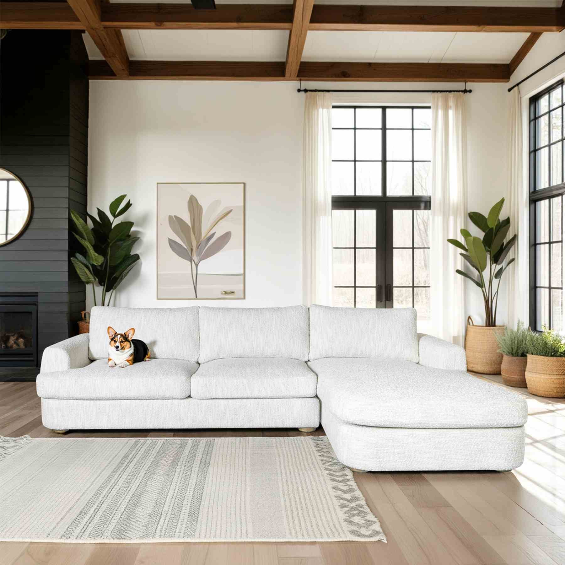 Reid 123 in. Right Arm Facing  Rectangular Sectional Sofa in Snow Fleck Fabric with Round Arms - Image 9