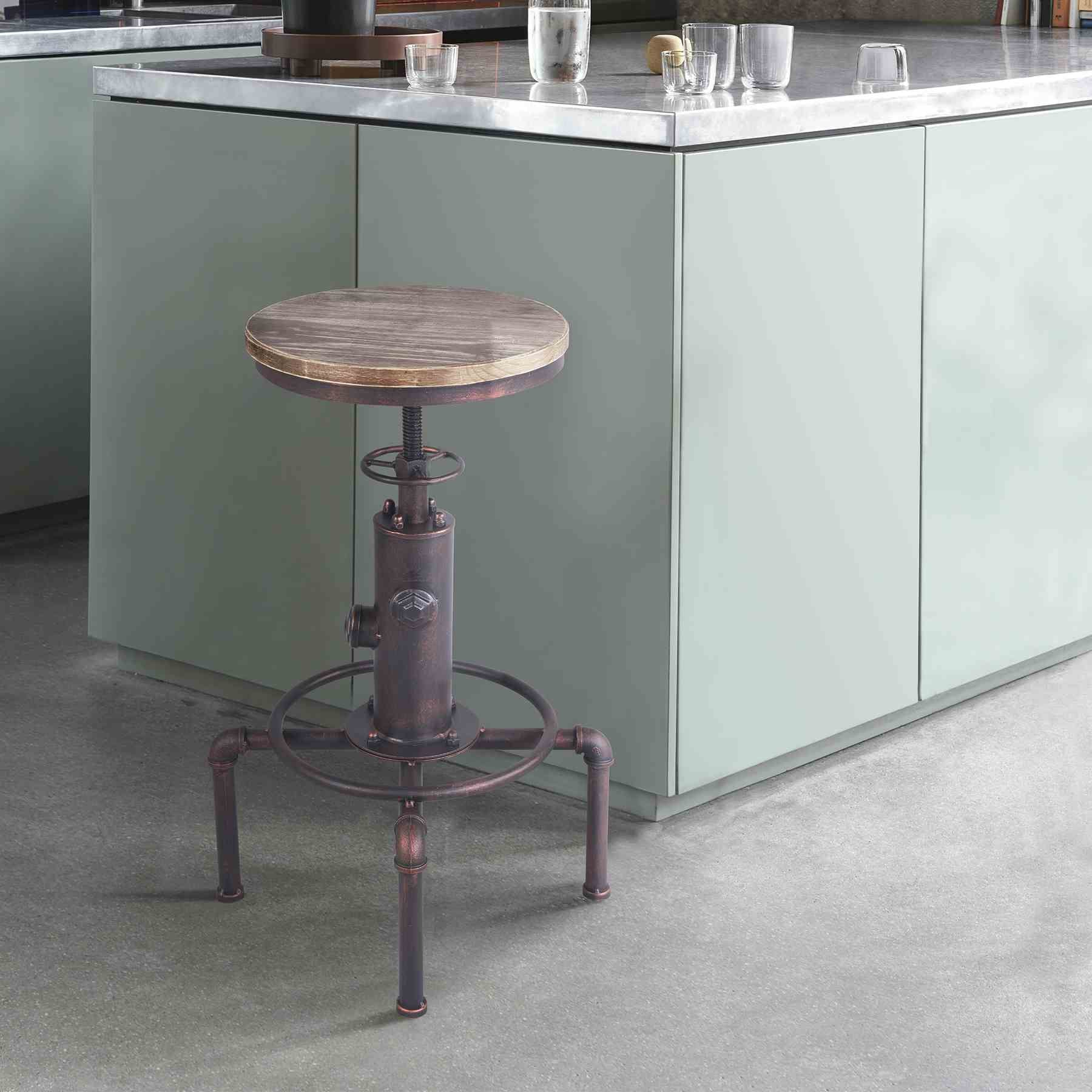 Remy Adjustable Height Pine Wood and Copper Backless Bar Stool - Image 4