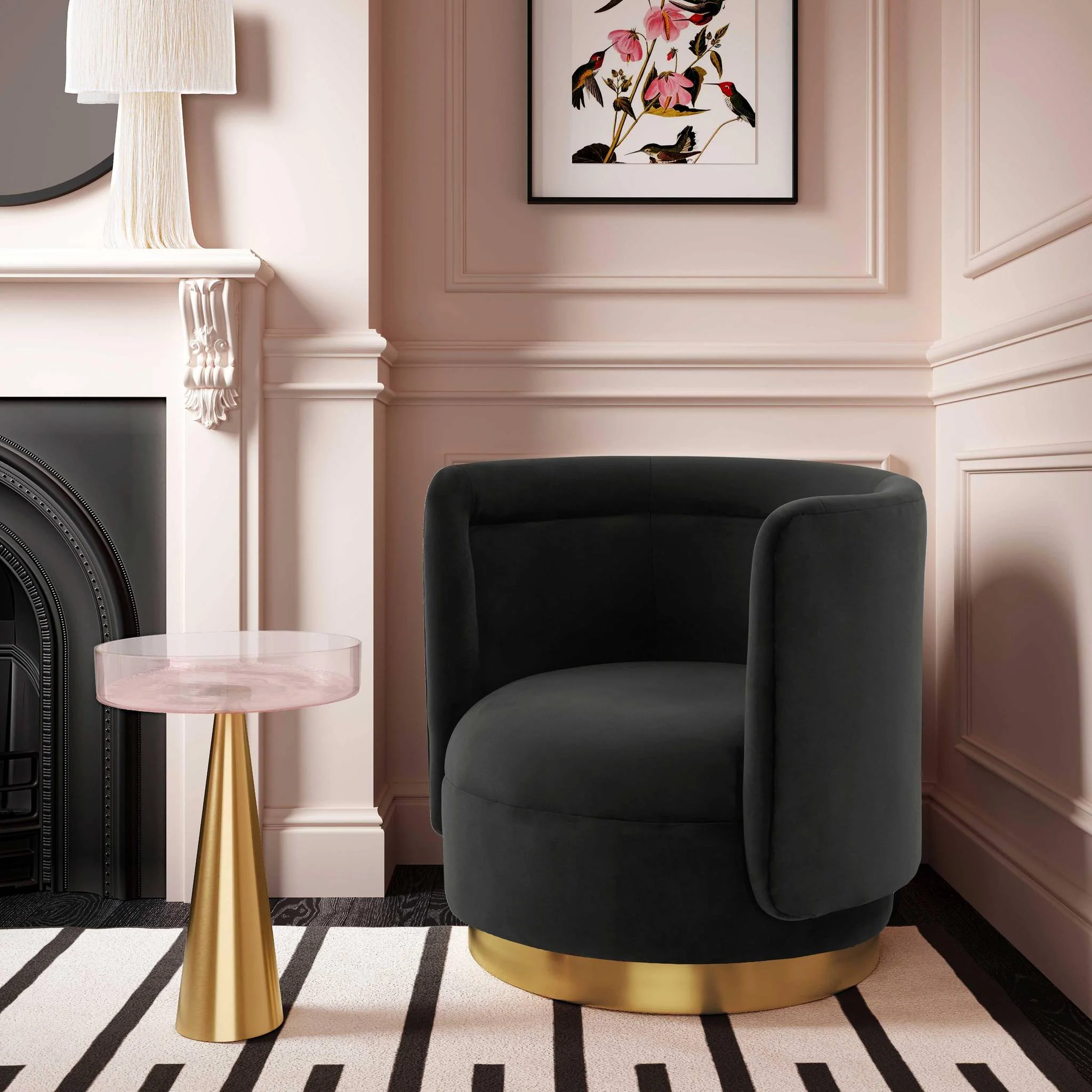 Remy Black Velvet Swivel Chair - Image 2