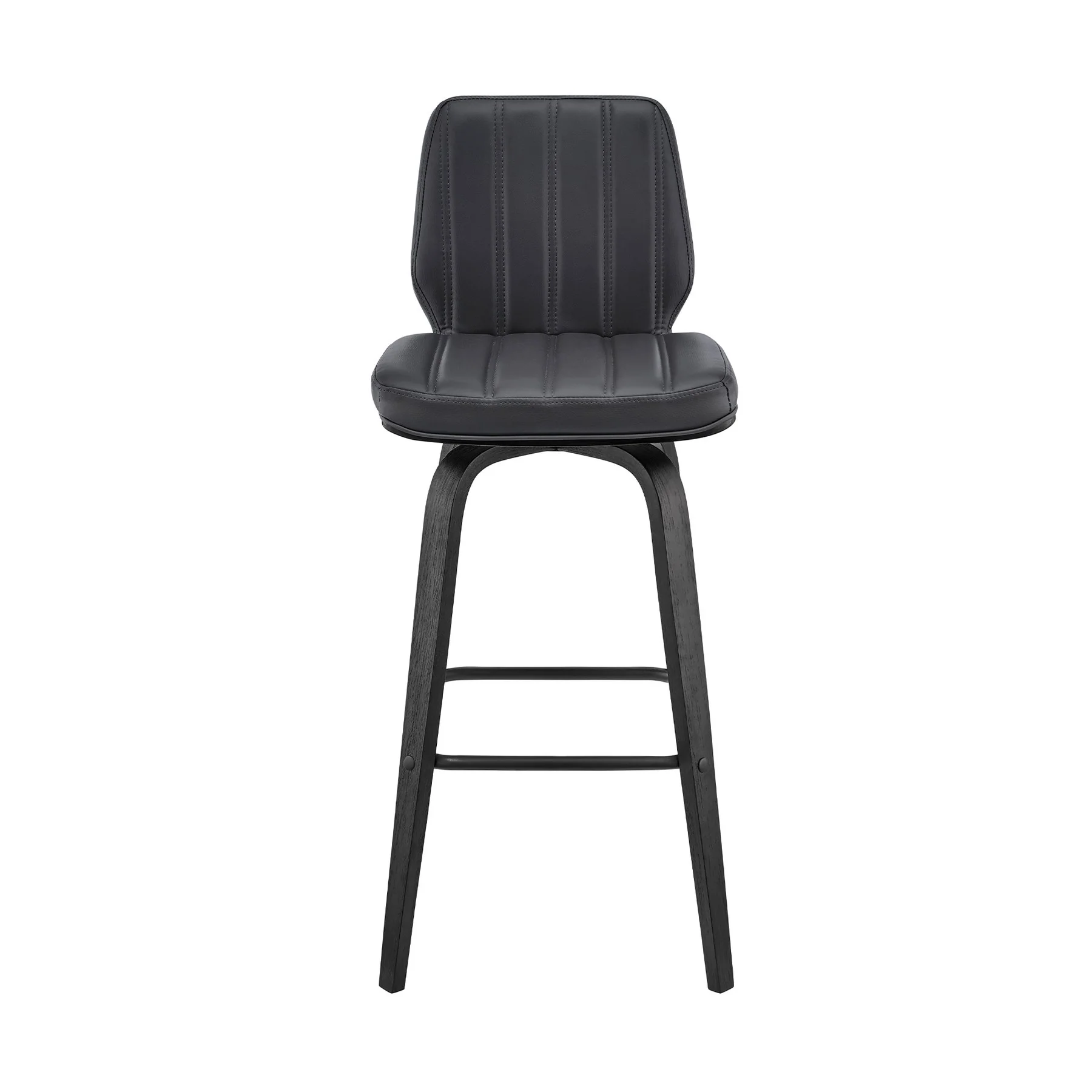 Renee 26" Swivel Gray Faux Leather and Black Wood Bar Stool - Image 2