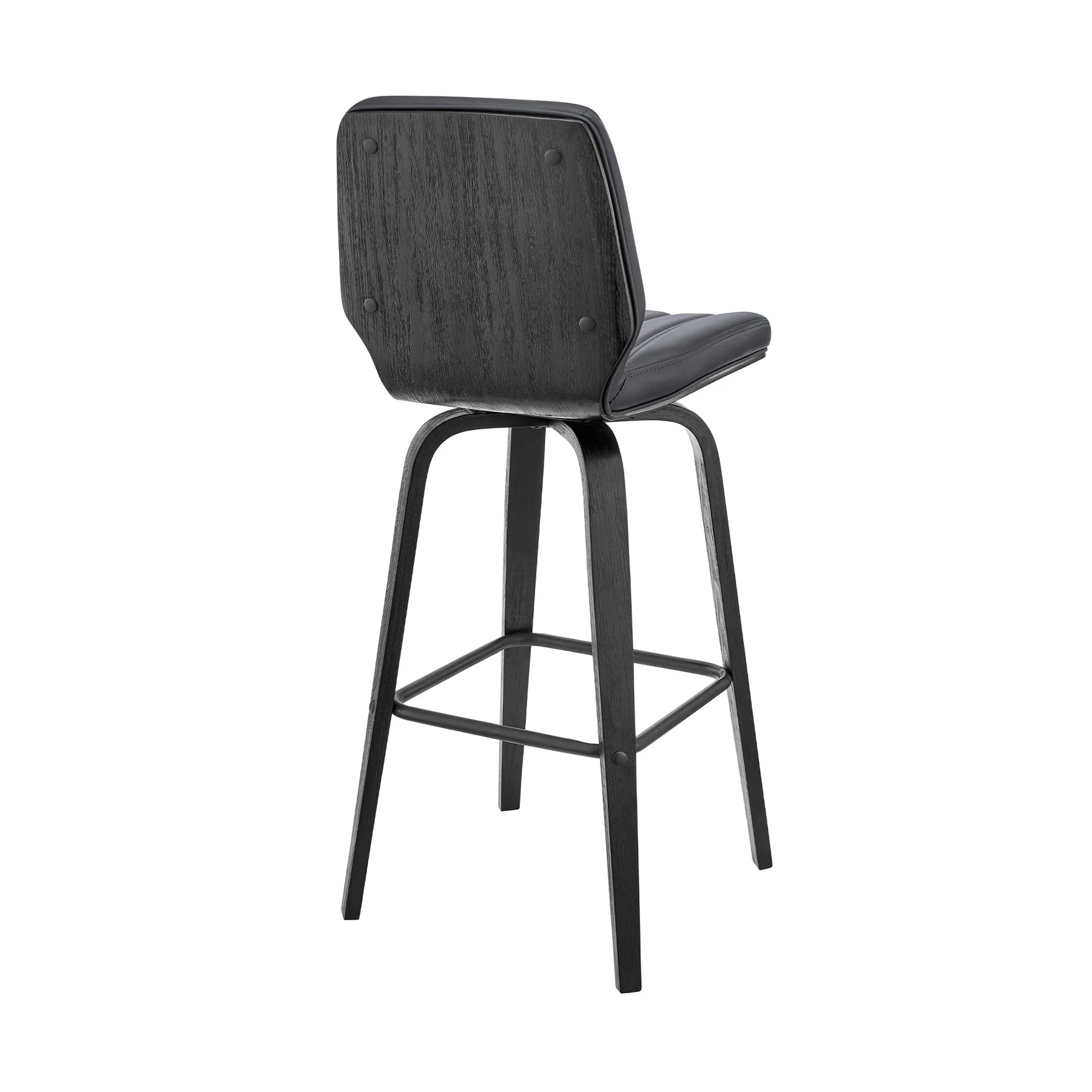 Renee 26" Swivel Gray Faux Leather and Black Wood Bar Stool - Image 4