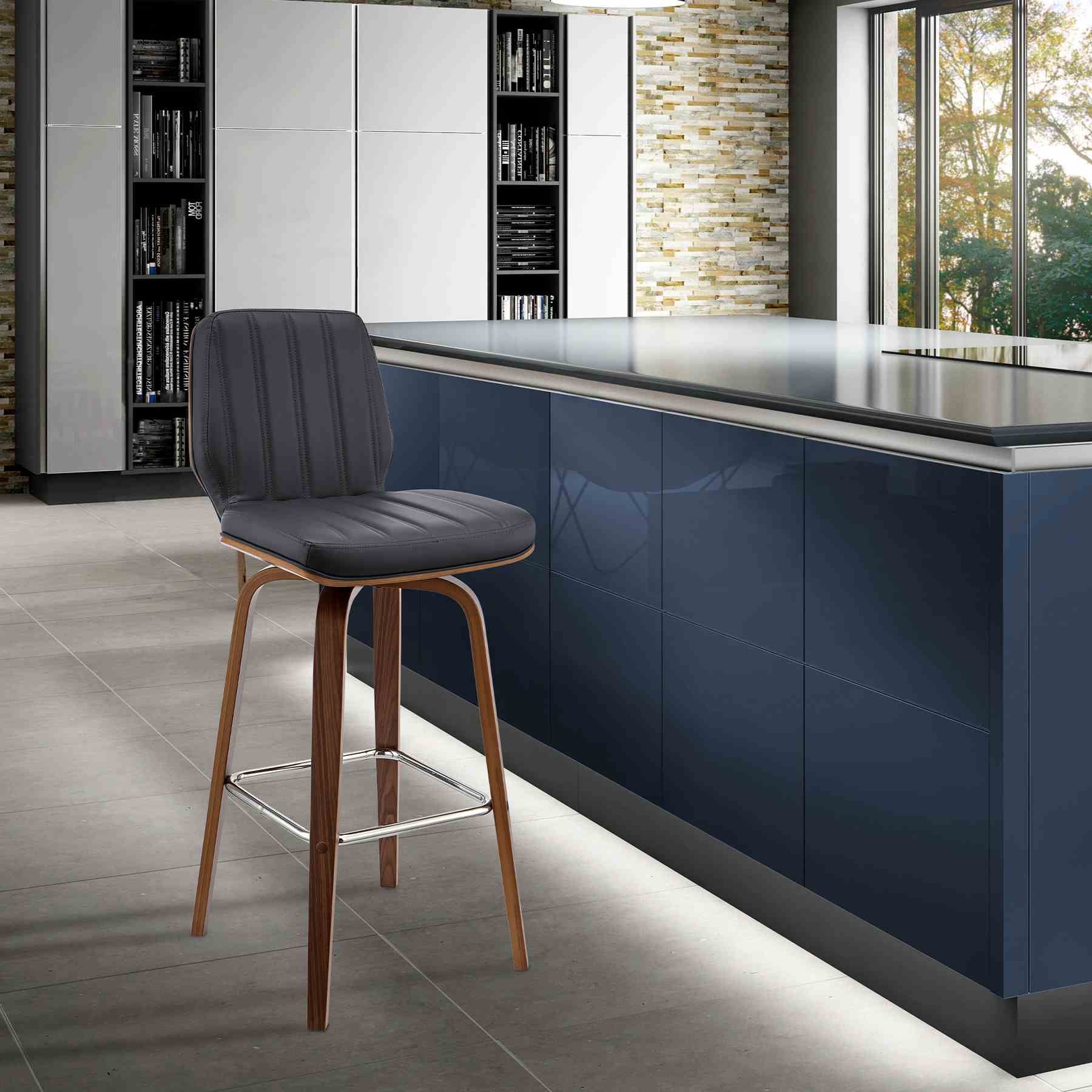 Renee 26" Swivel Gray Faux Leather and Walnut Wood Bar Stool - Image 10