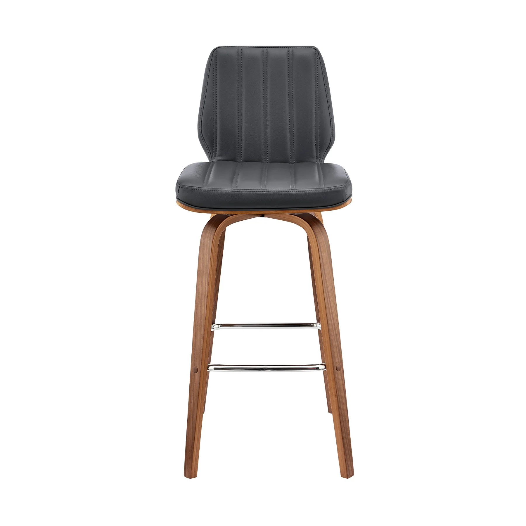 Renee 26" Swivel Gray Faux Leather and Walnut Wood Bar Stool - Image 2