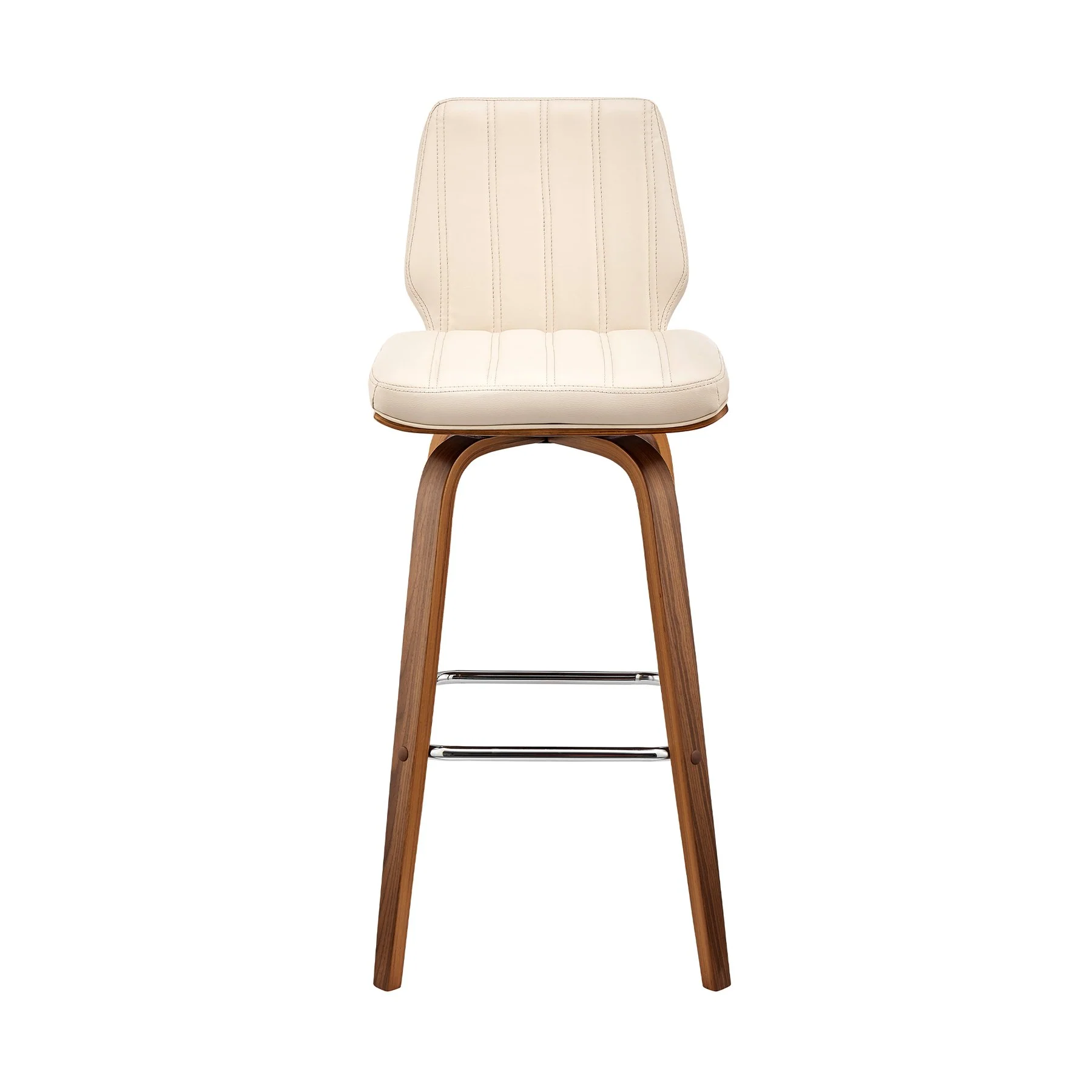 Renee 30" Swivel Cream Faux Leather and Walnut Wood Bar Stool - Image 2
