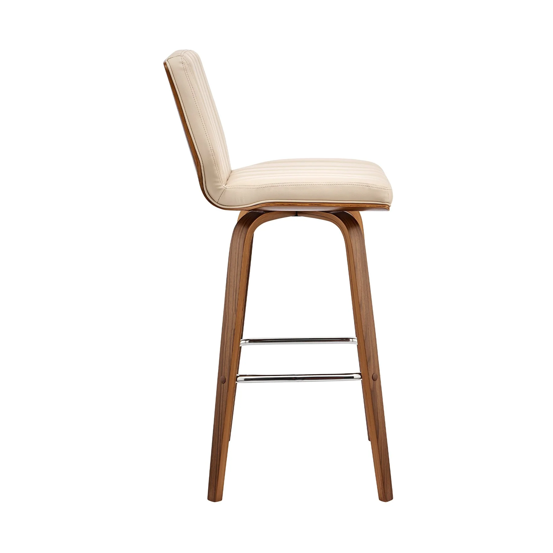 Renee 30" Swivel Cream Faux Leather and Walnut Wood Bar Stool - Image 3