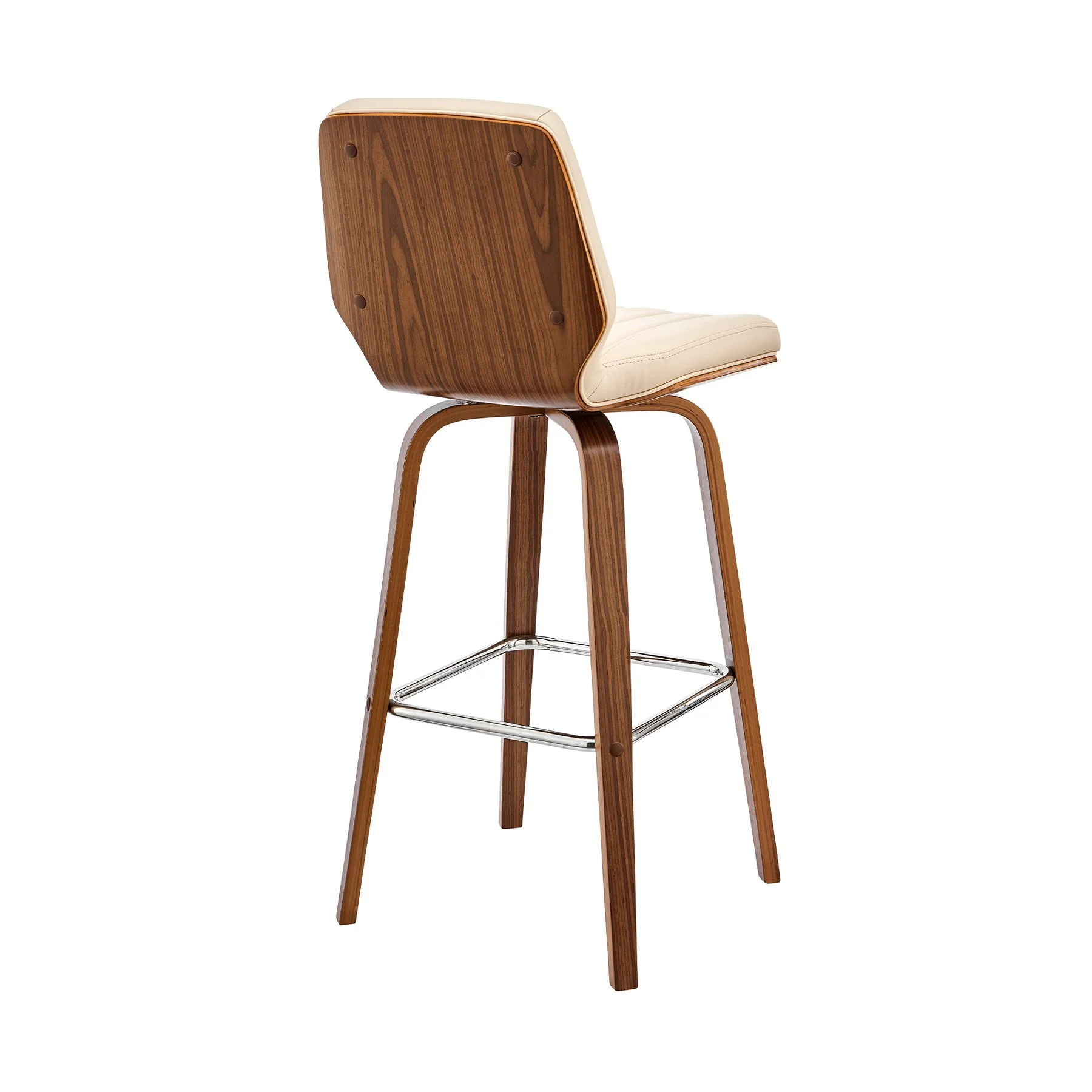 Renee 30" Swivel Cream Faux Leather and Walnut Wood Bar Stool - Image 4