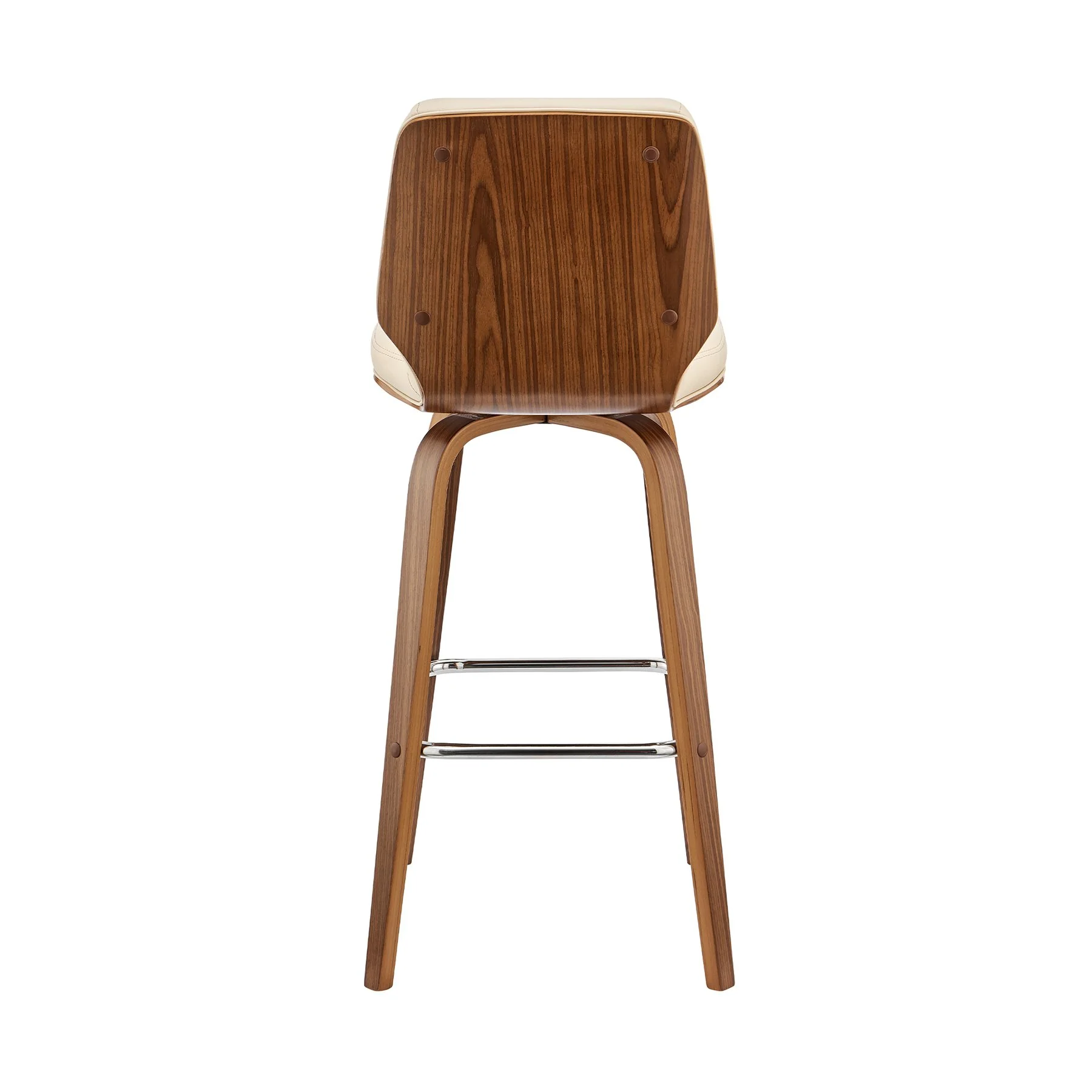 Renee 30" Swivel Cream Faux Leather and Walnut Wood Bar Stool - Image 5