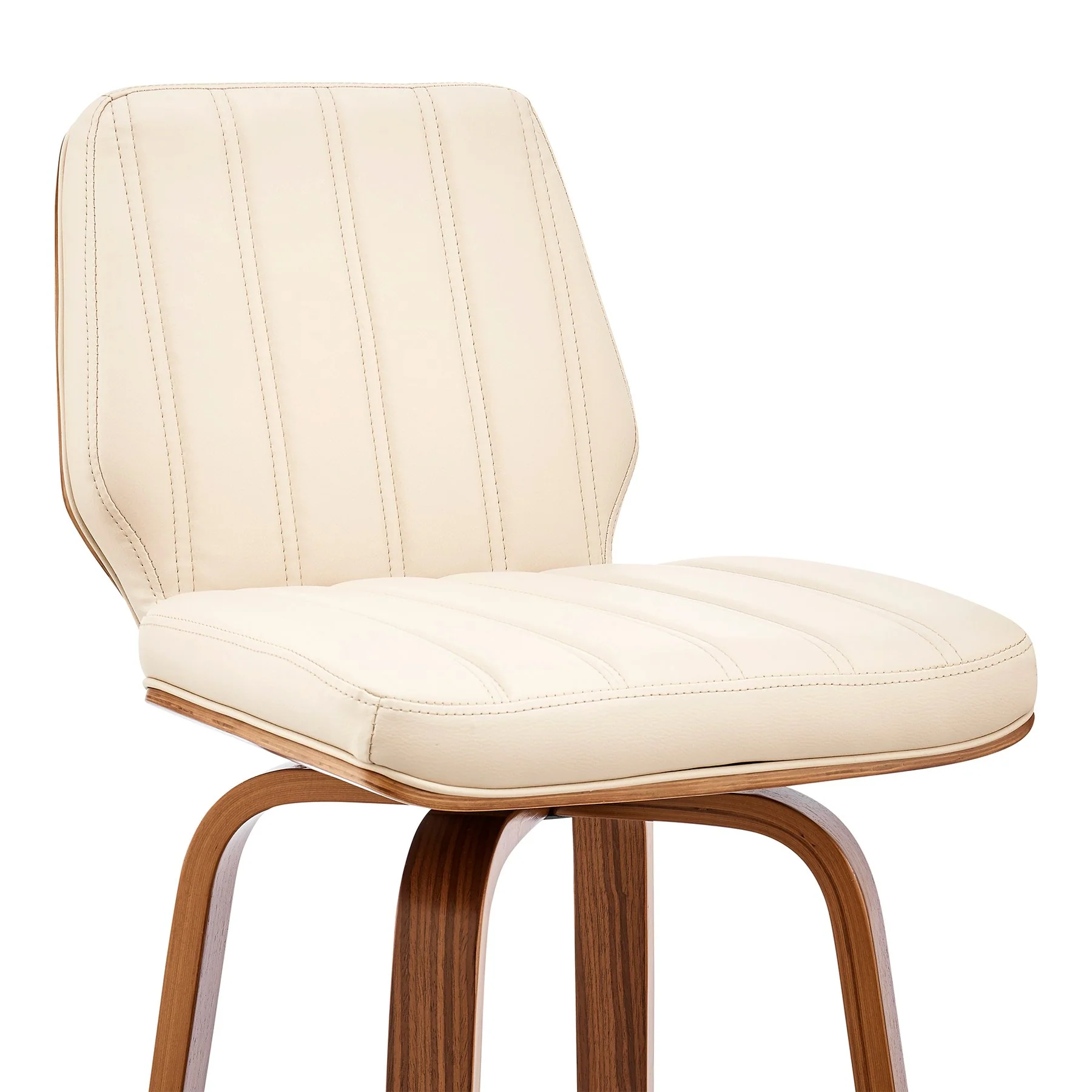 Renee 30" Swivel Cream Faux Leather and Walnut Wood Bar Stool - Image 6