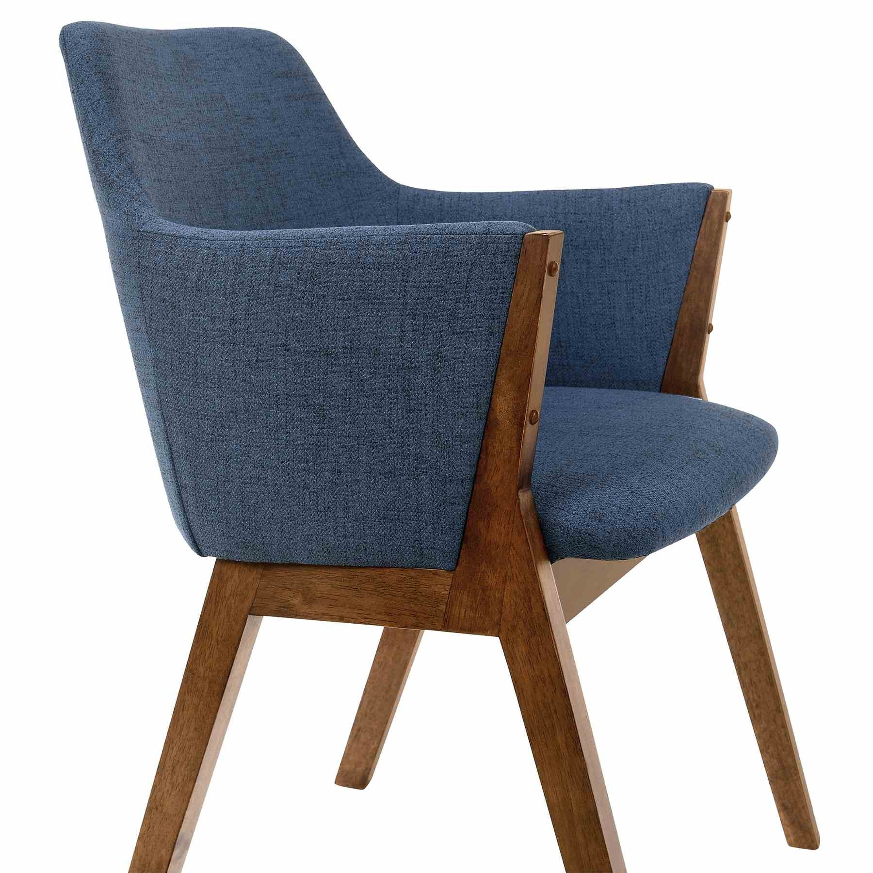 Renzo Blue Fabric and Walnut Wood Dining Side Chairs - Set of 2 - Image 5