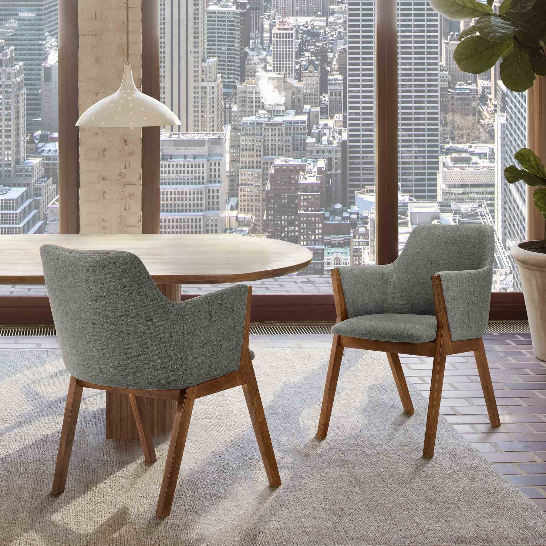 Renzo Charcoal Fabric and Walnut Wood Dining Side Chairs - Set of 2 - Image 8