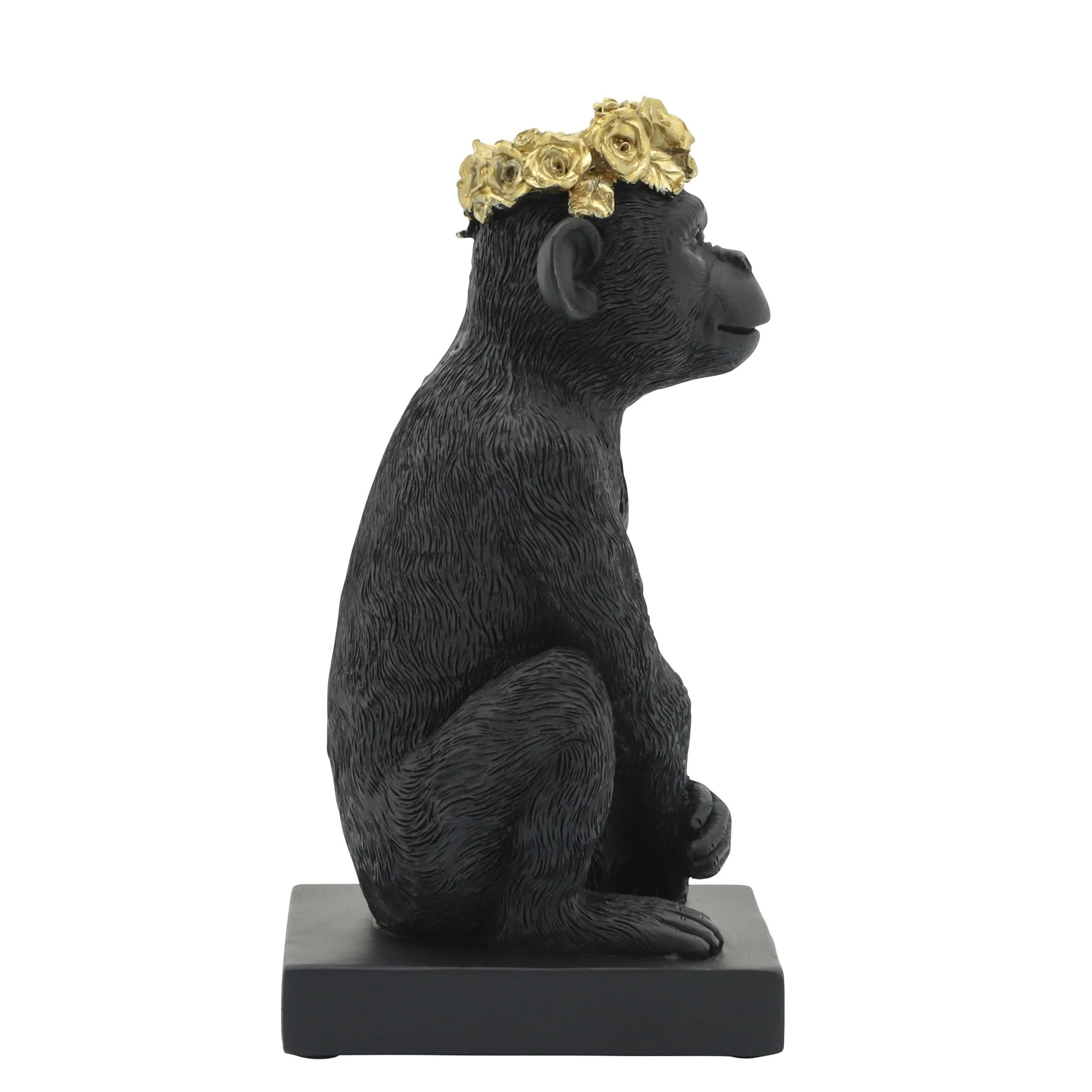 Res, 8" Monkey Flower Crown Figurine,  Blk/gld - Image 4