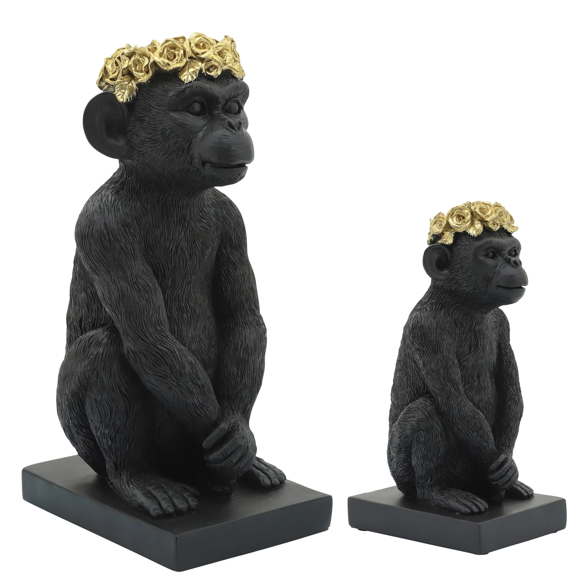Res, 8" Monkey Flower Crown Figurine,  Blk/gld - Image 5