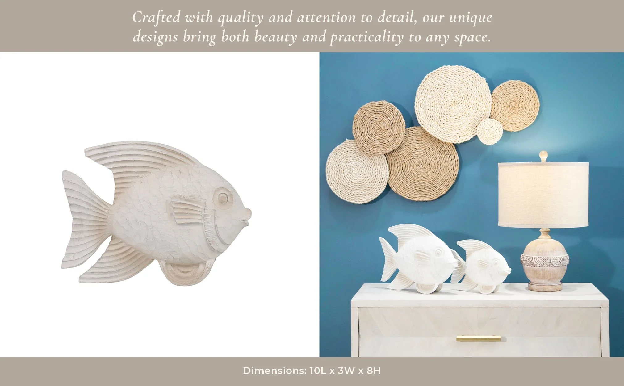 Resin 10" Fish Figurine, Whitewash - Image 12