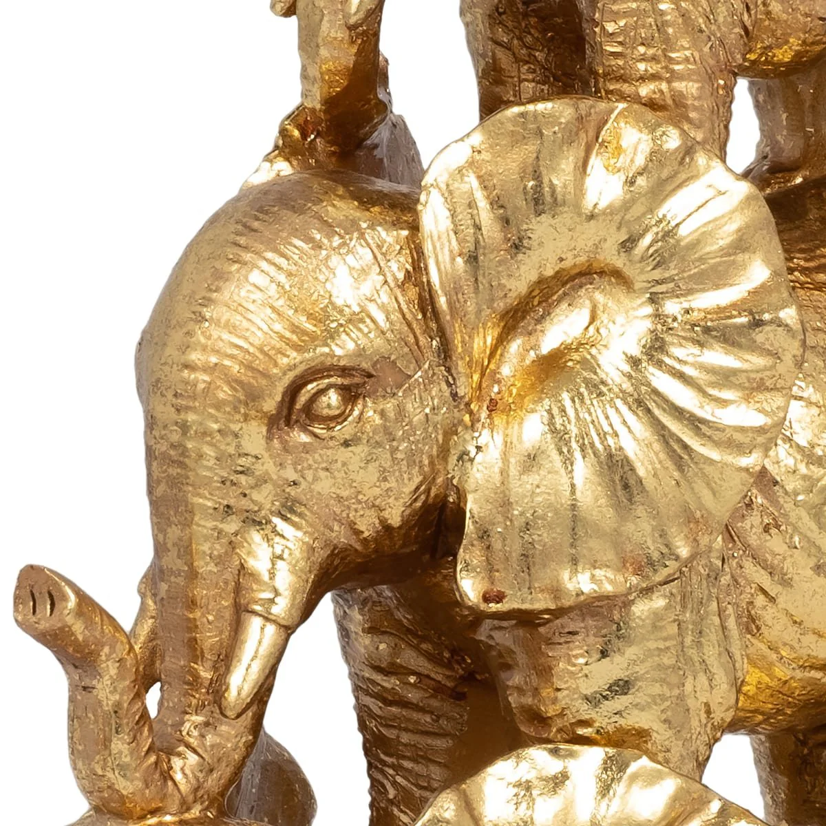 Resin, 10" Stacked Raised Trunk Elephants, Gold - Image 5