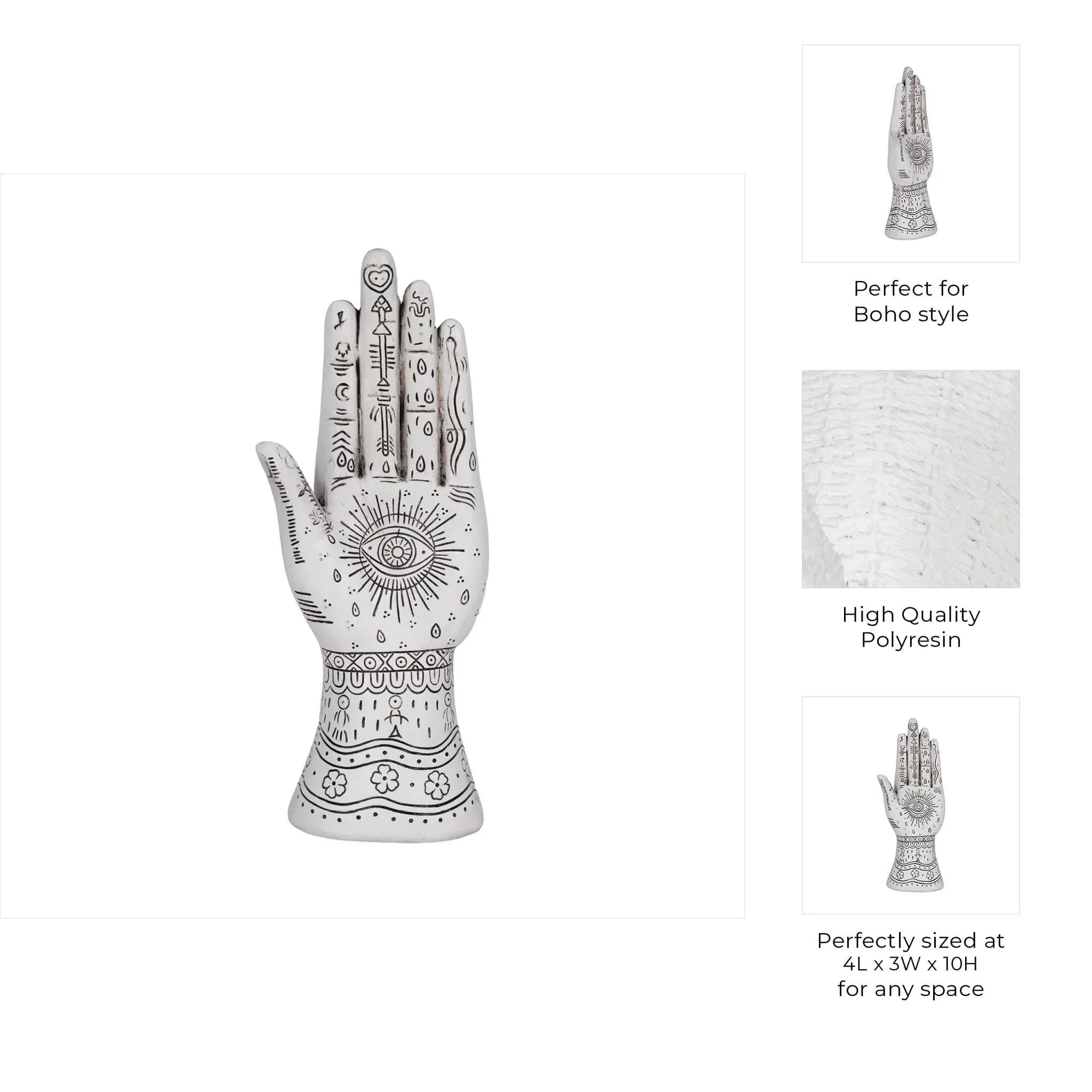 Resin, 10" Tattoo Hand, White - Image 9