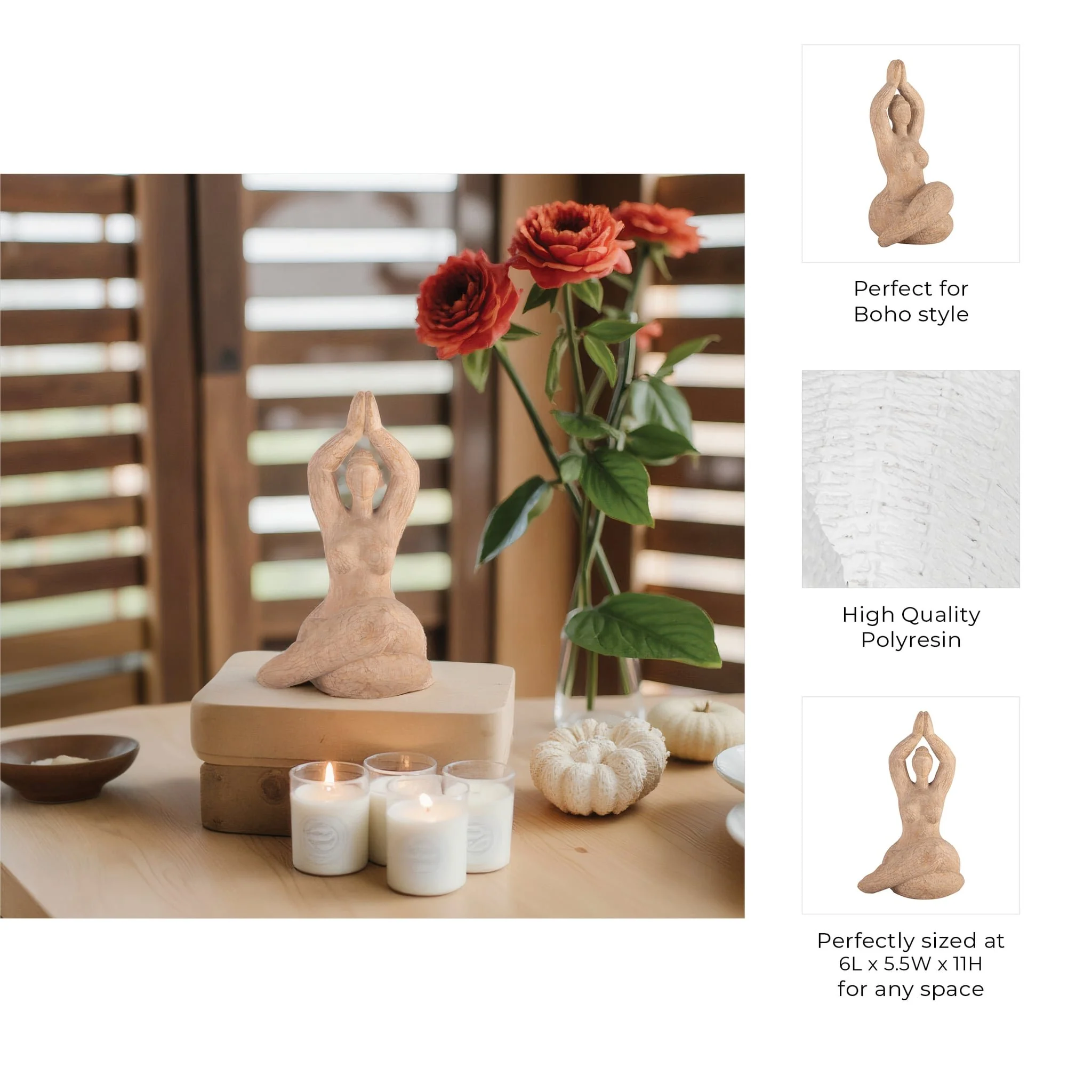Resin 11" Namaste Female Yoga Figurine, Brown - Image 3