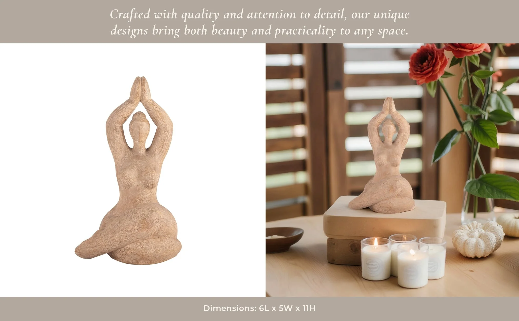 Resin 11" Namaste Female Yoga Figurine, Brown - Image 7
