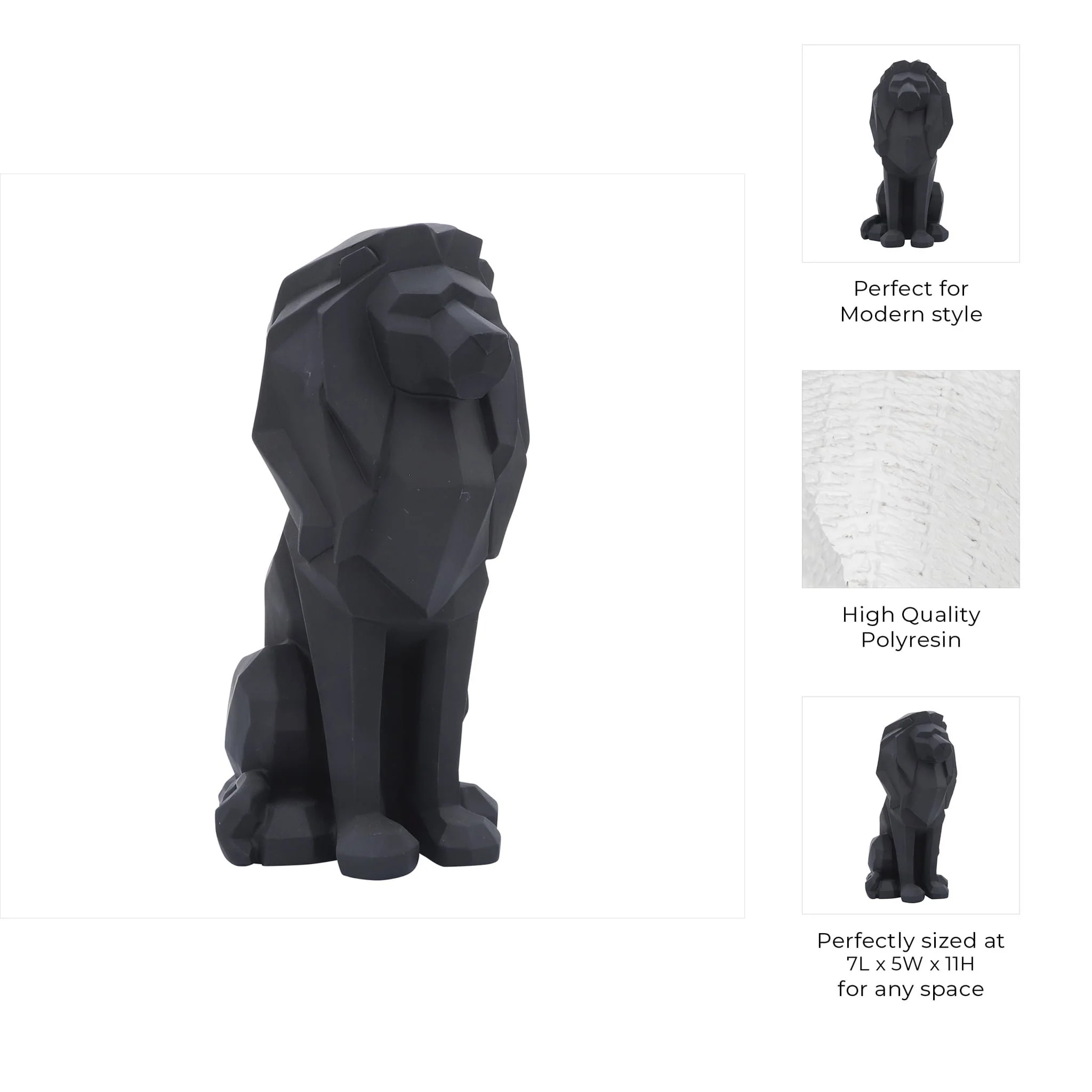 Resin 11"h Sitting Lion, Black - Image 7