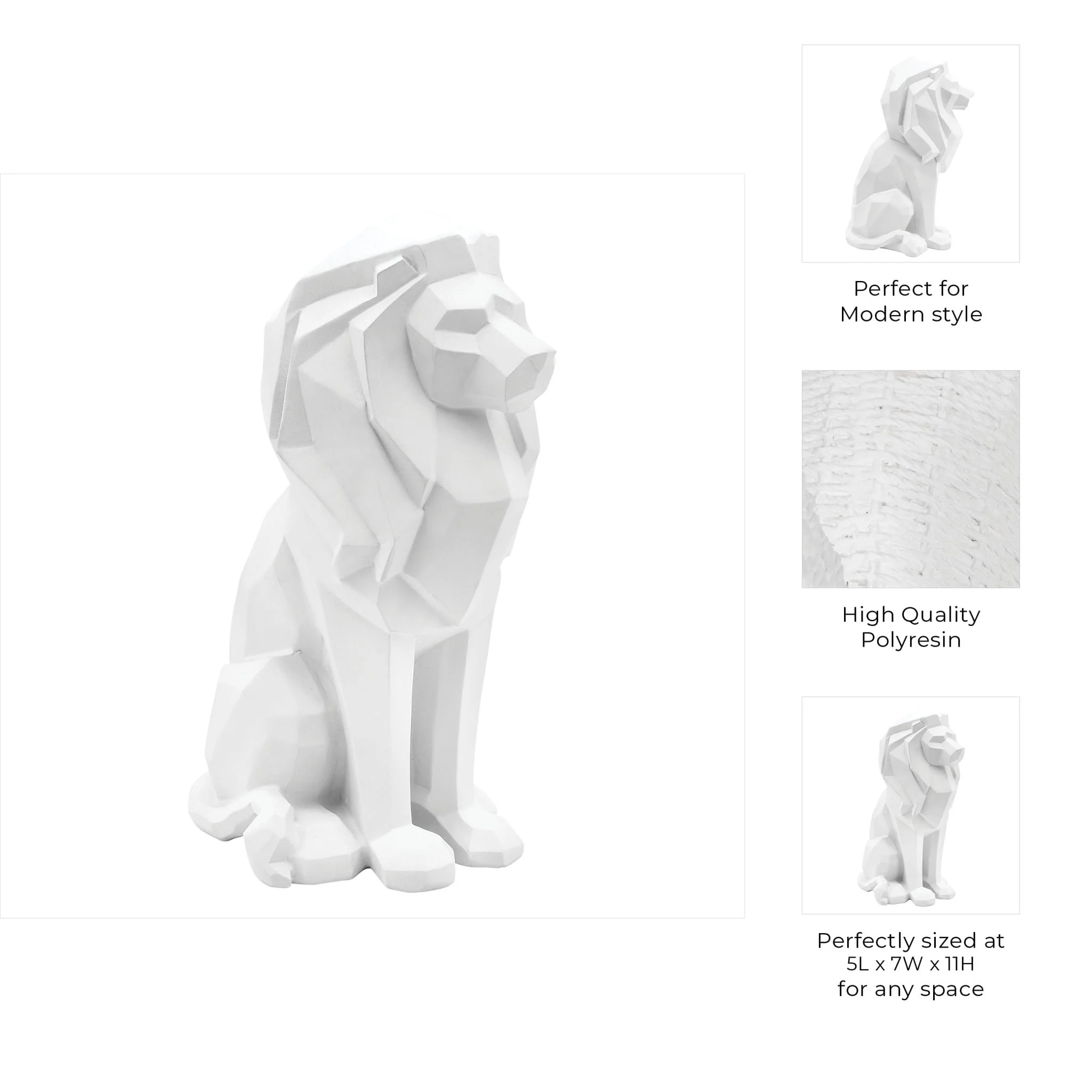 Resin 11"h Sitting Lion, White - Image 6