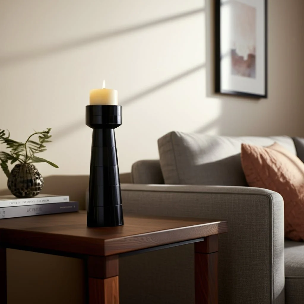 Resin, 12" Pillar Candleholder, Black - Image 4