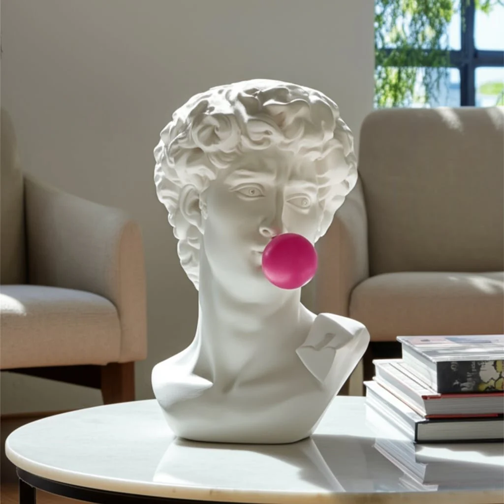 Resin, 13" Greek God Head W/gum, White - Image 11