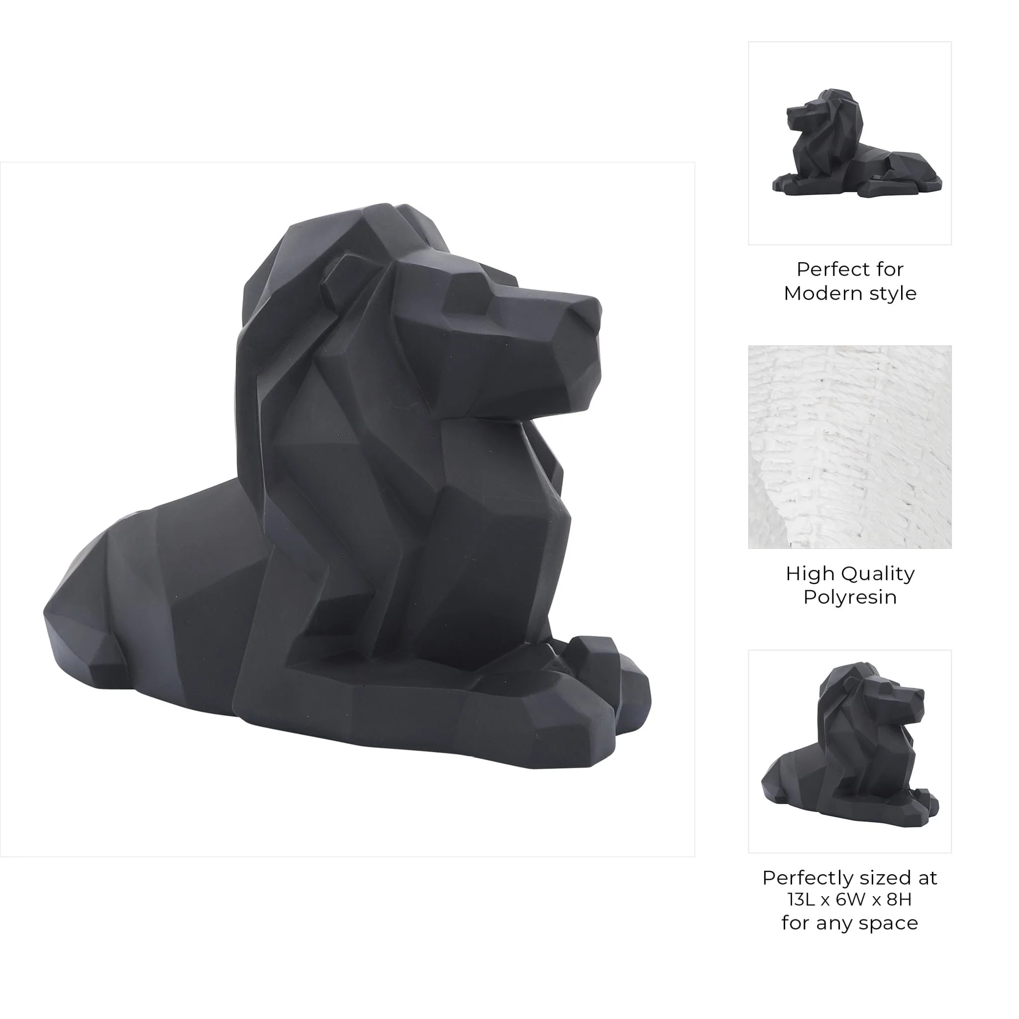 Resin 13" Laying Lion, Black - Image 7