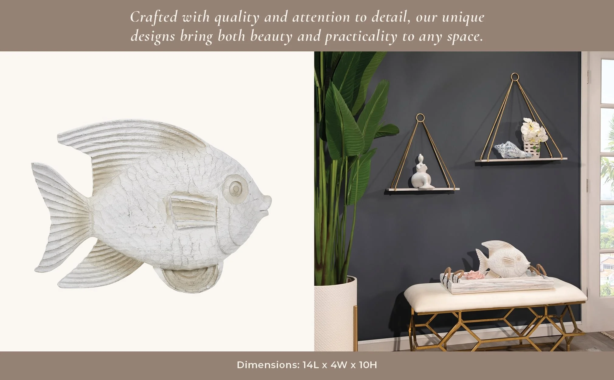 Resin 14" Fish Figurine, White Wash - Image 8