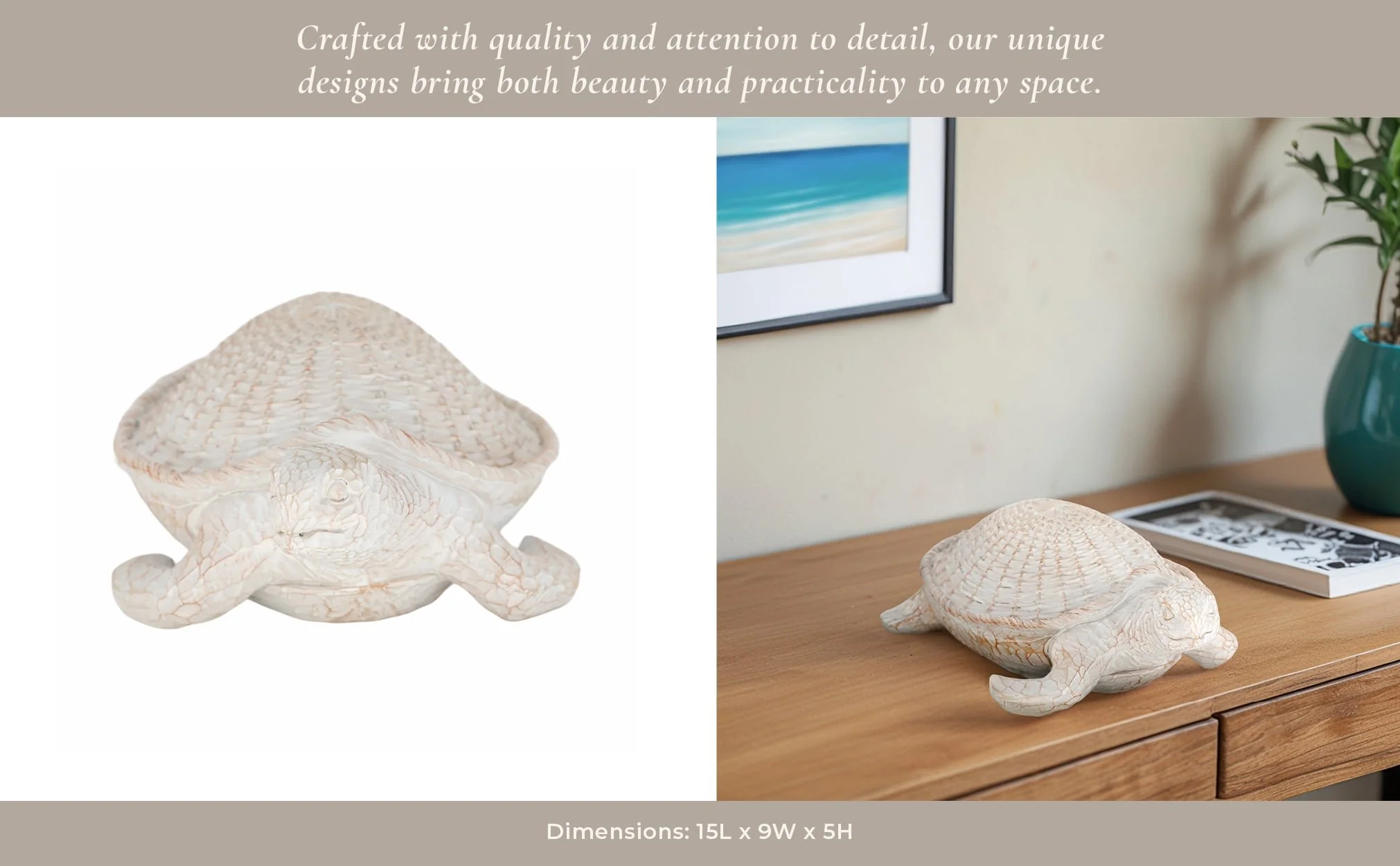Resin, 15" Turtle Deco, White - Image 11