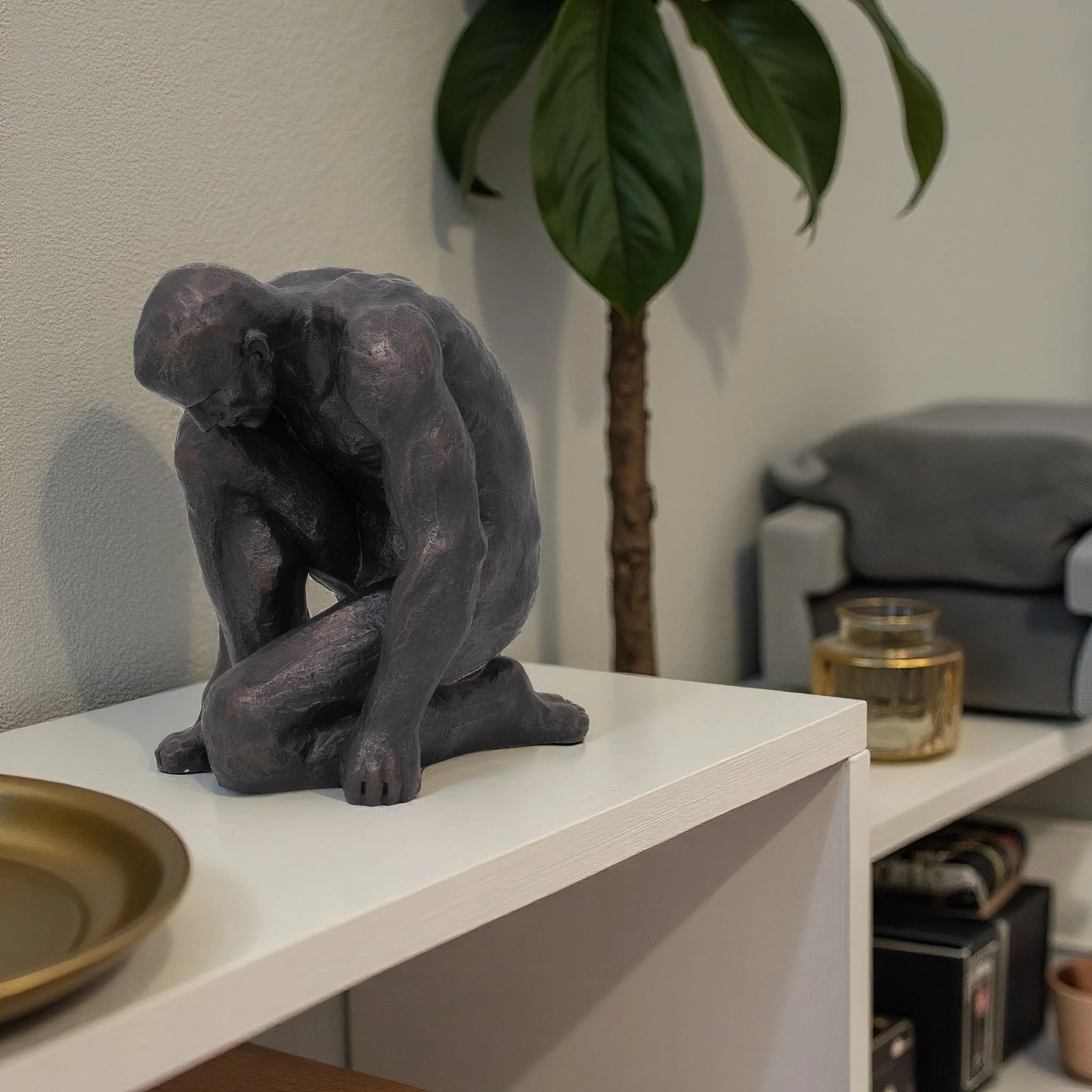 Resin 16"h Kneeling Man, Black - Image 12