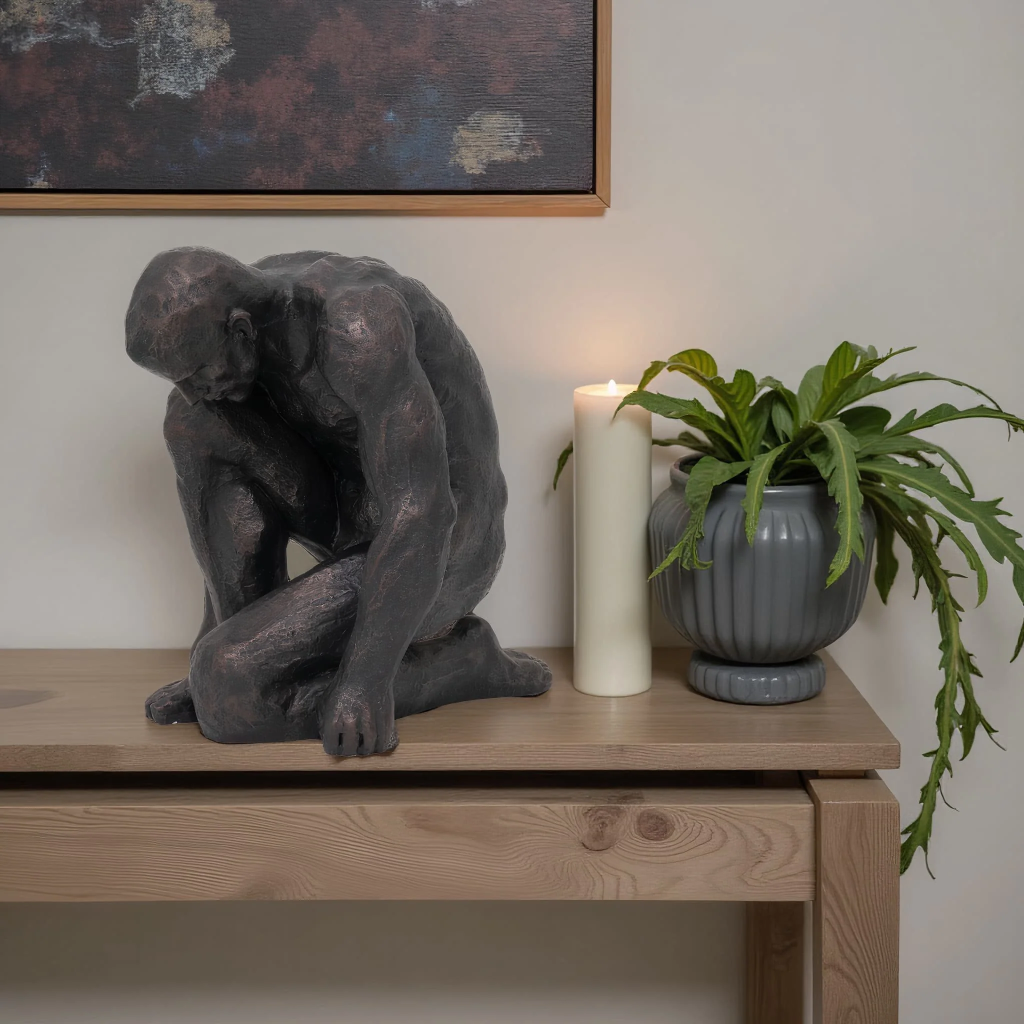 Resin 16"h Kneeling Man, Black - Image 14