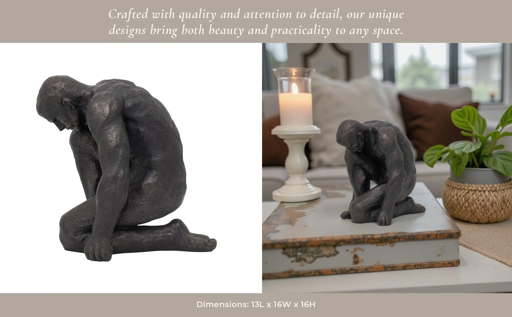 Resin 16"h Kneeling Man, Black - Image 15