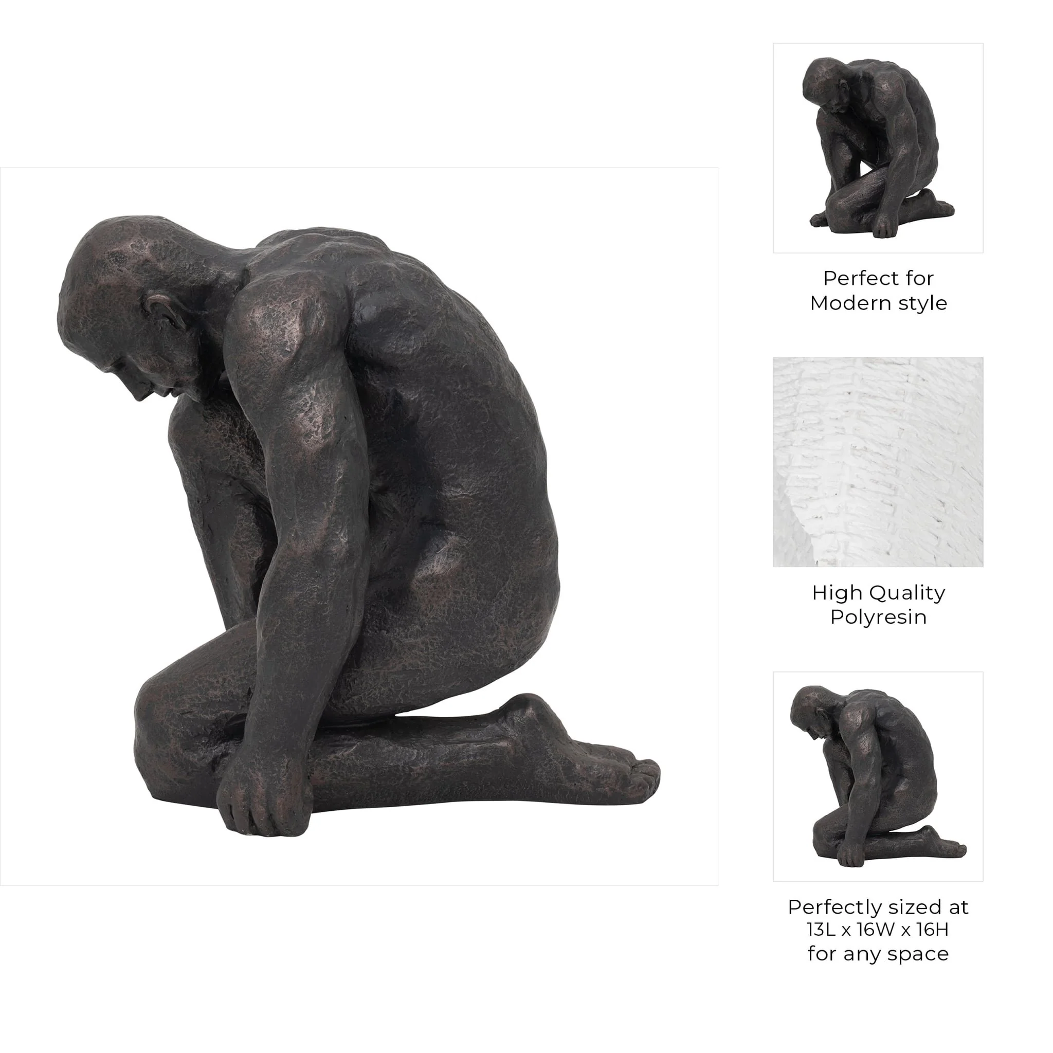 Resin 16"h Kneeling Man, Black - Image 9