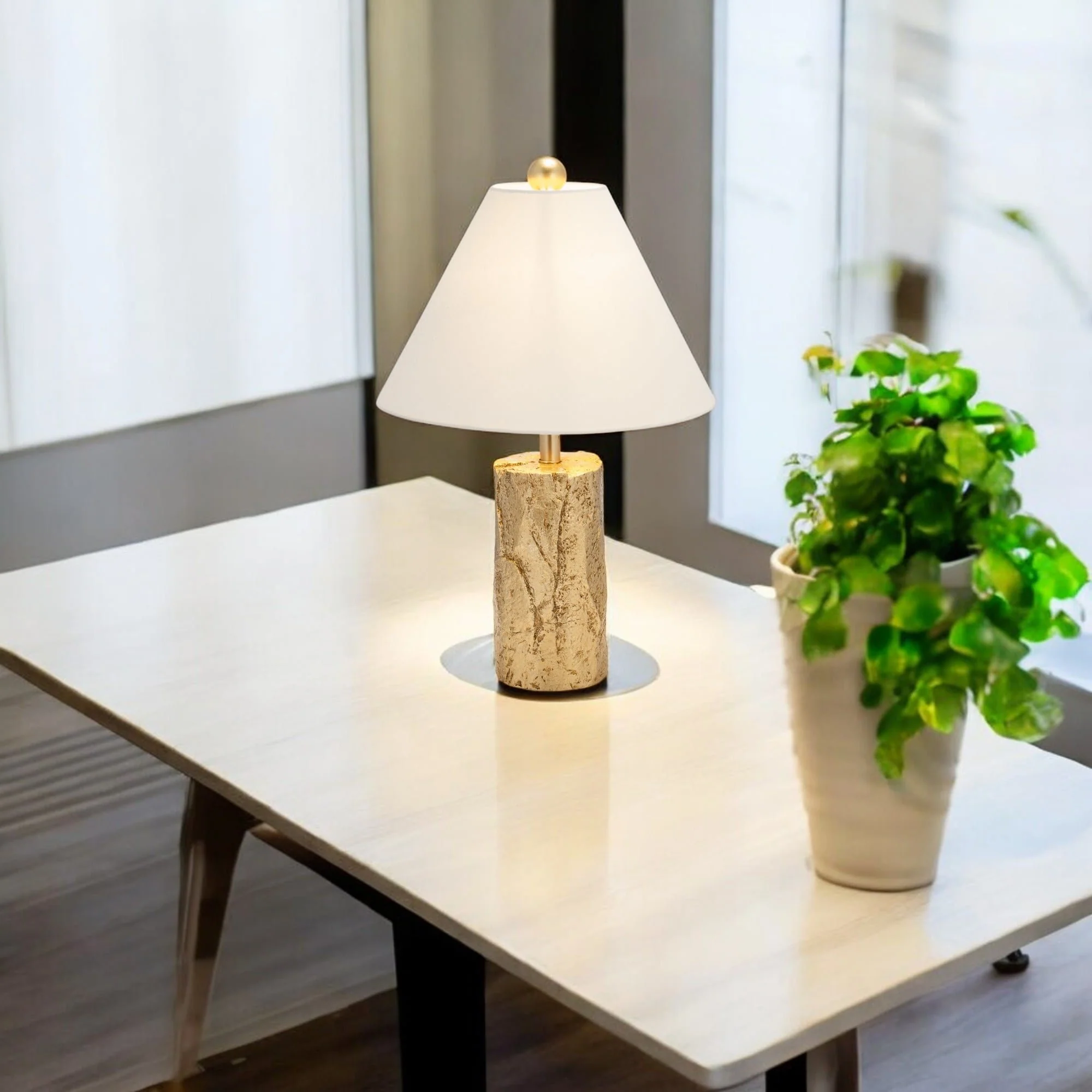 Resin 26" Textured Table Lamp, Gold - Image 11