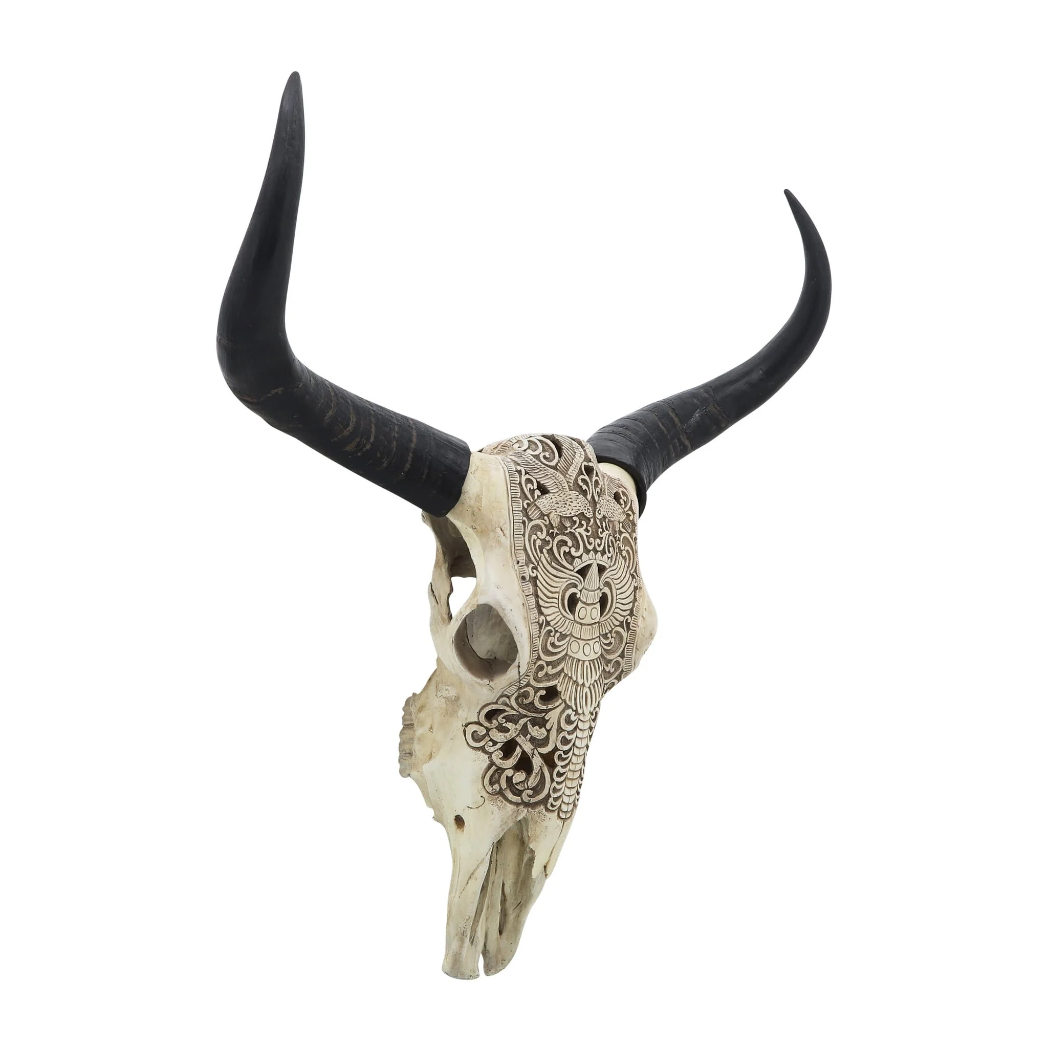 Resin, 28" Bull Skull Wall Accent, Ivory/black Kd - Image 2