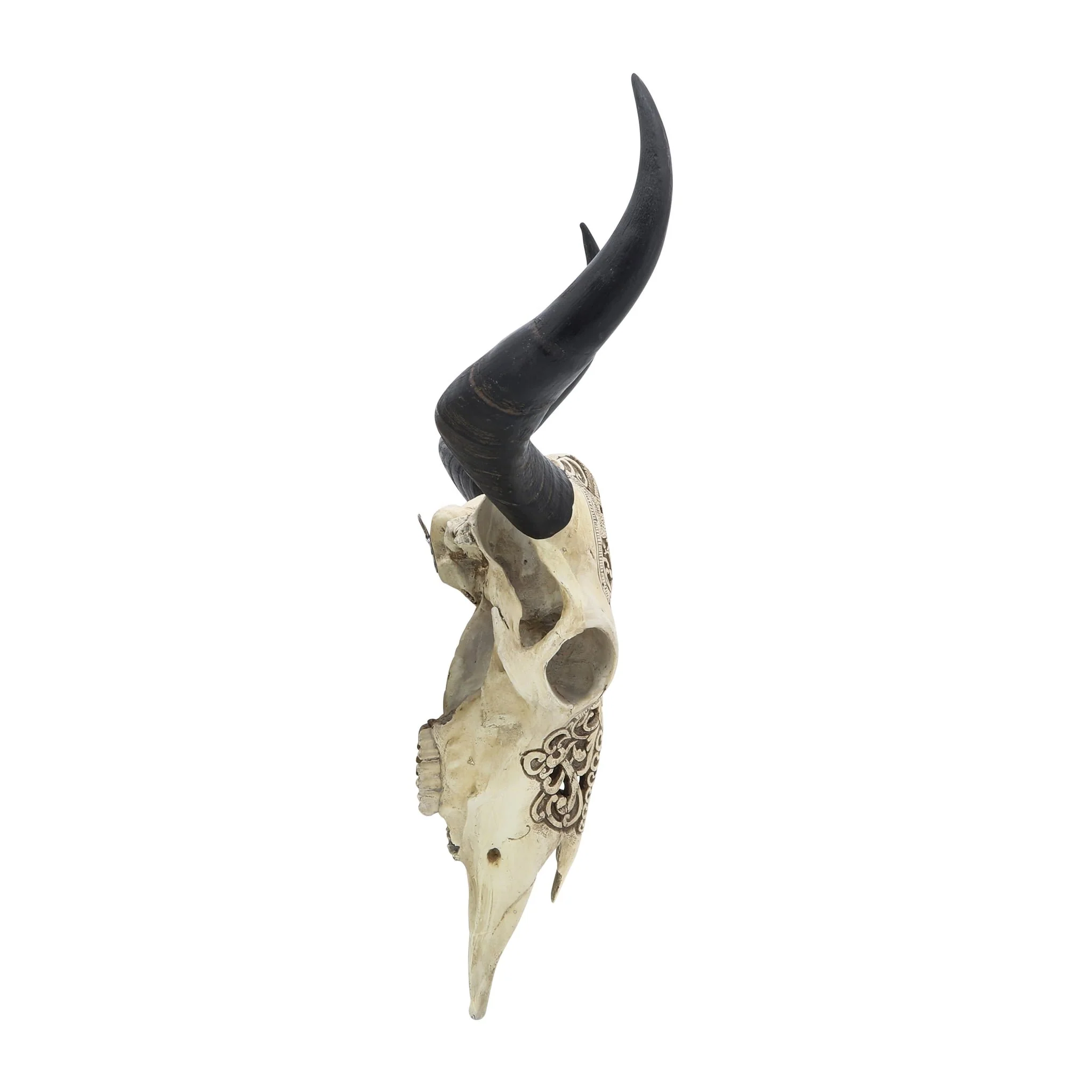 Resin, 28" Bull Skull Wall Accent, Ivory/black Kd - Image 3
