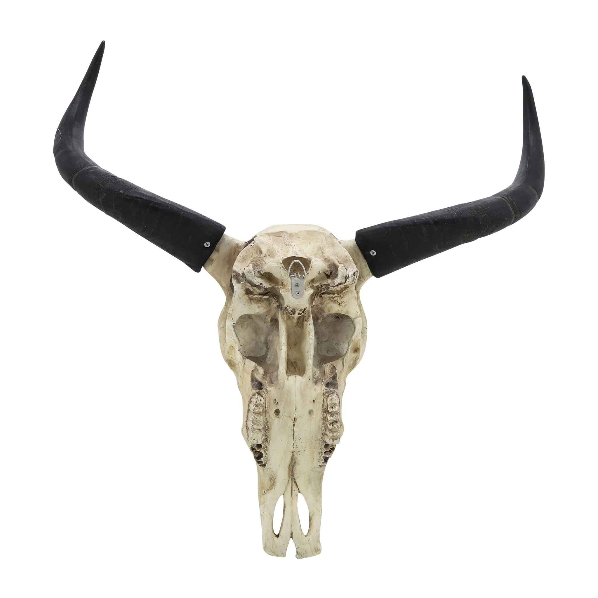 Resin, 28" Bull Skull Wall Accent, Ivory/black Kd - Image 4