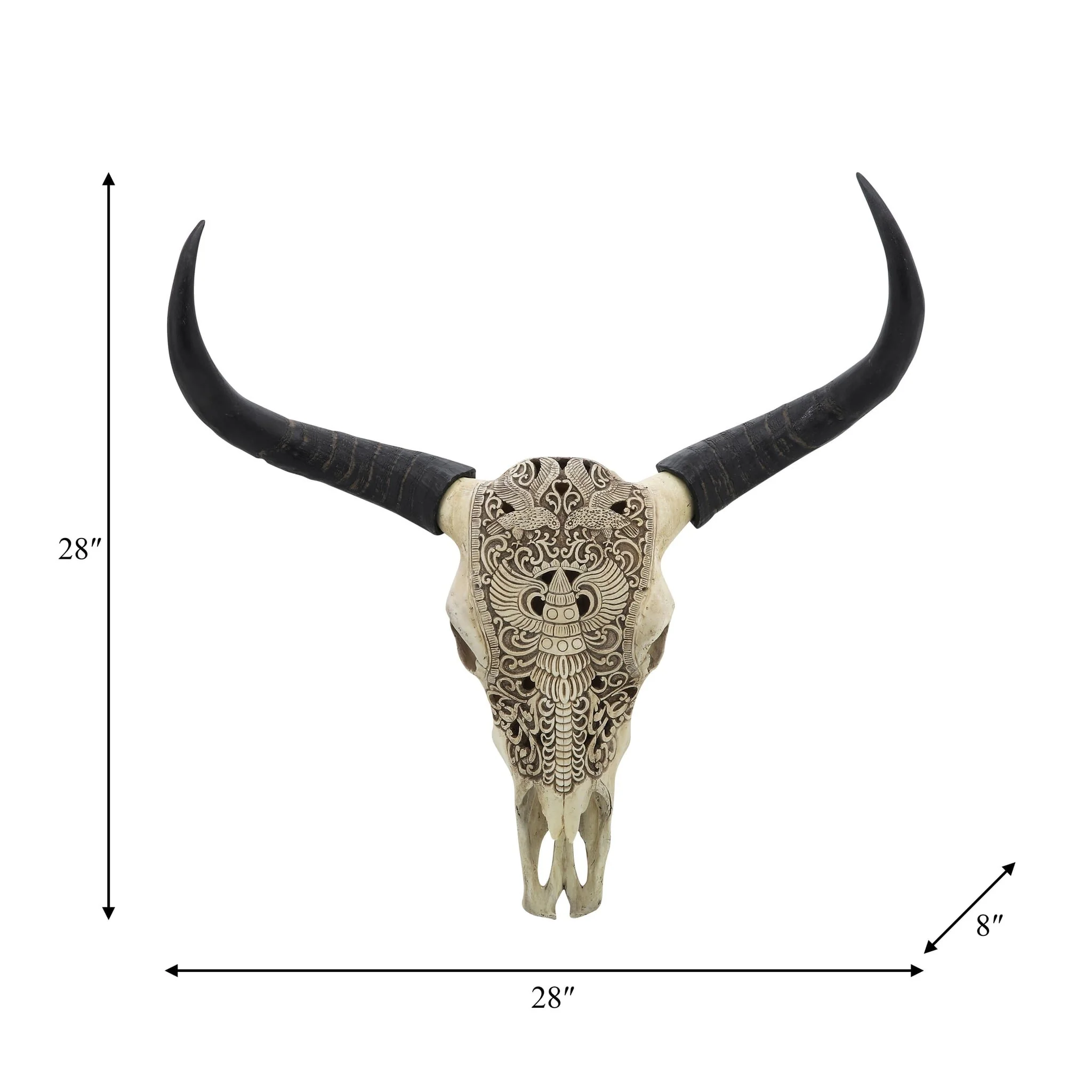 Resin, 28" Bull Skull Wall Accent, Ivory/black Kd - Image 6