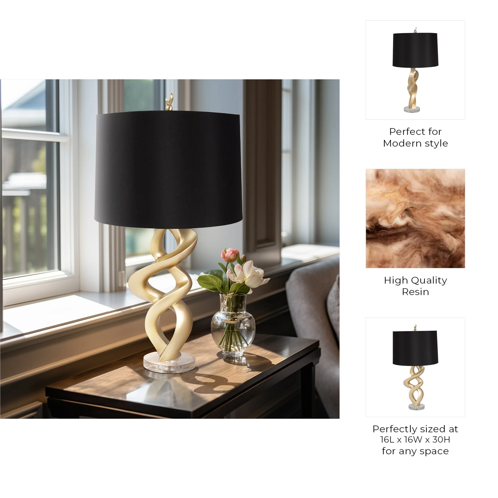 Resin 30" Swirl Table Lamp, Gold - Image 10