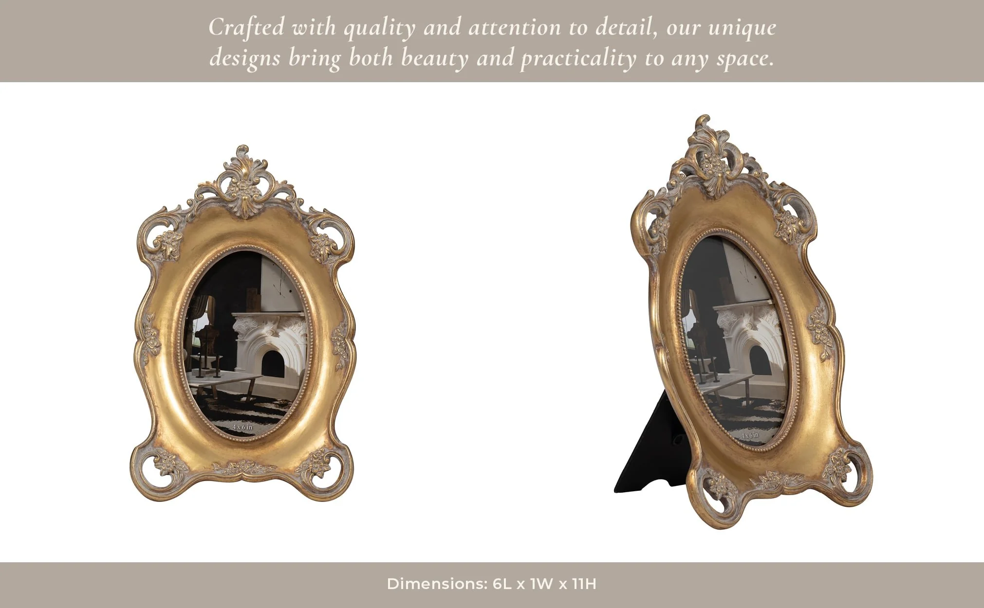 Resin, 4x6 Baroque Photo Frame, Gold - Image 12