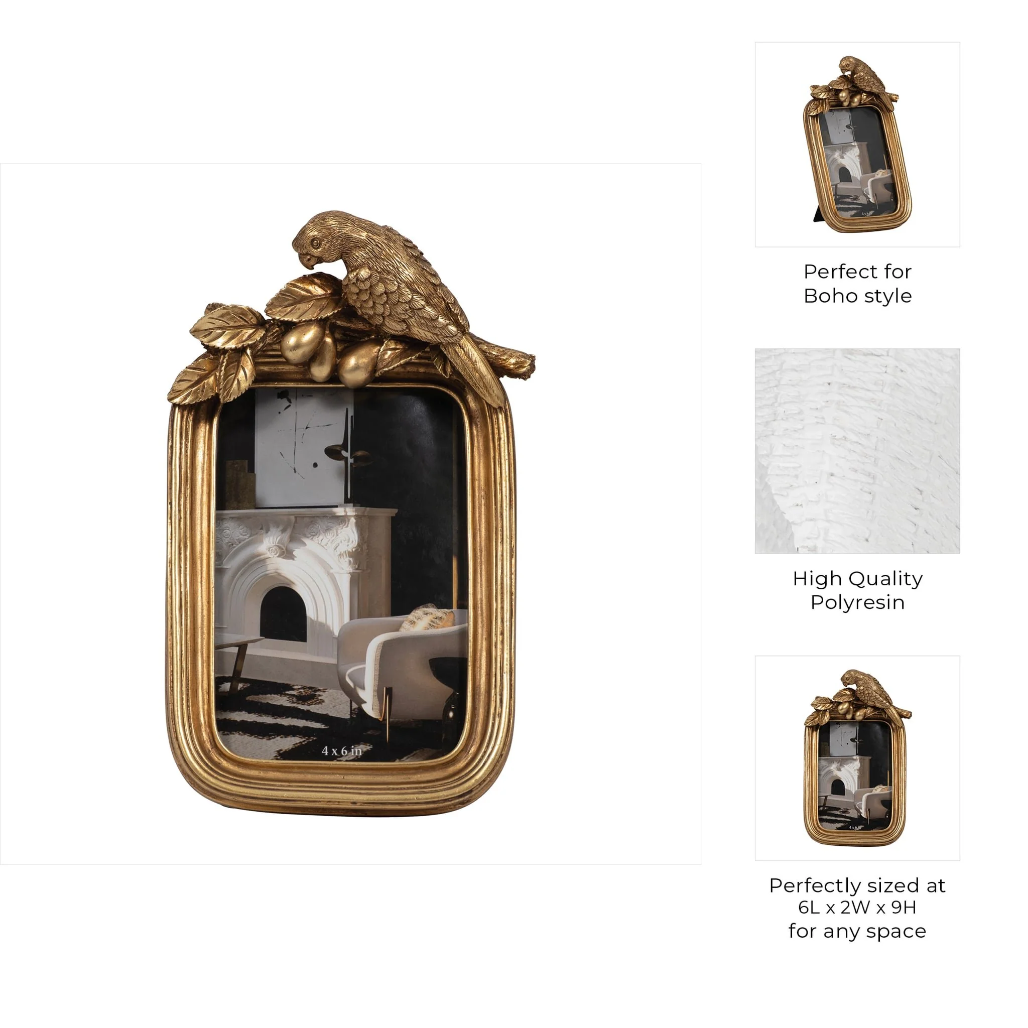 Resin, 4x6 Bird Photo Frame, Gold - Image 7