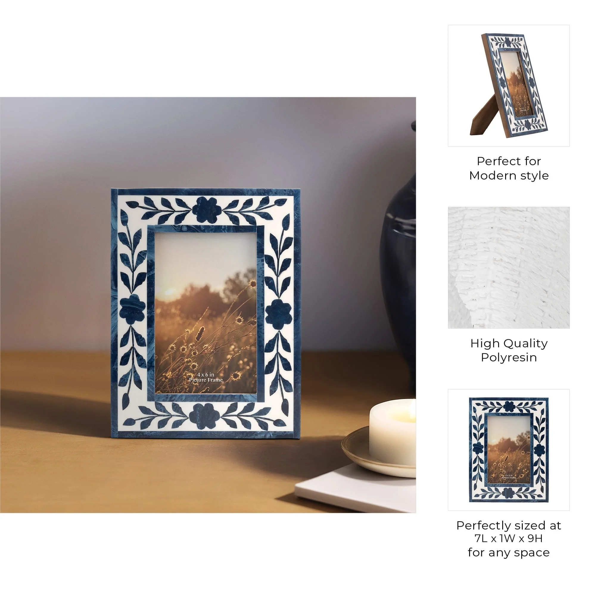 Resin,4x6 Blue Petals Photo Frame,white/blue - Image 8