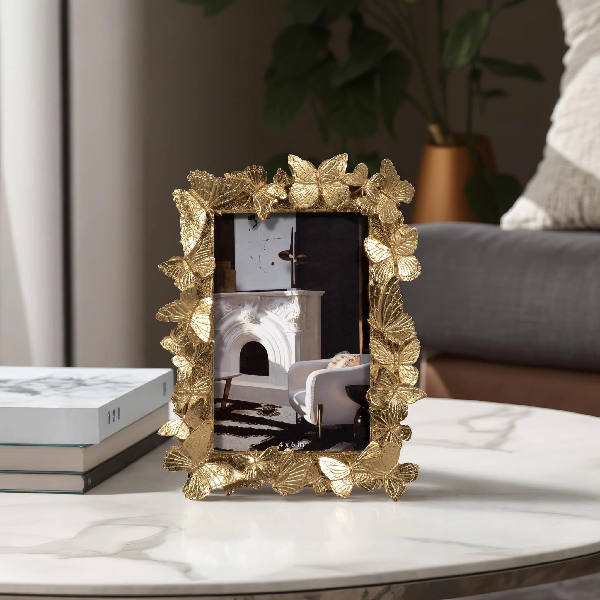 Resin, 4x6 Butterflies Photo Frame, Gold - Image 8