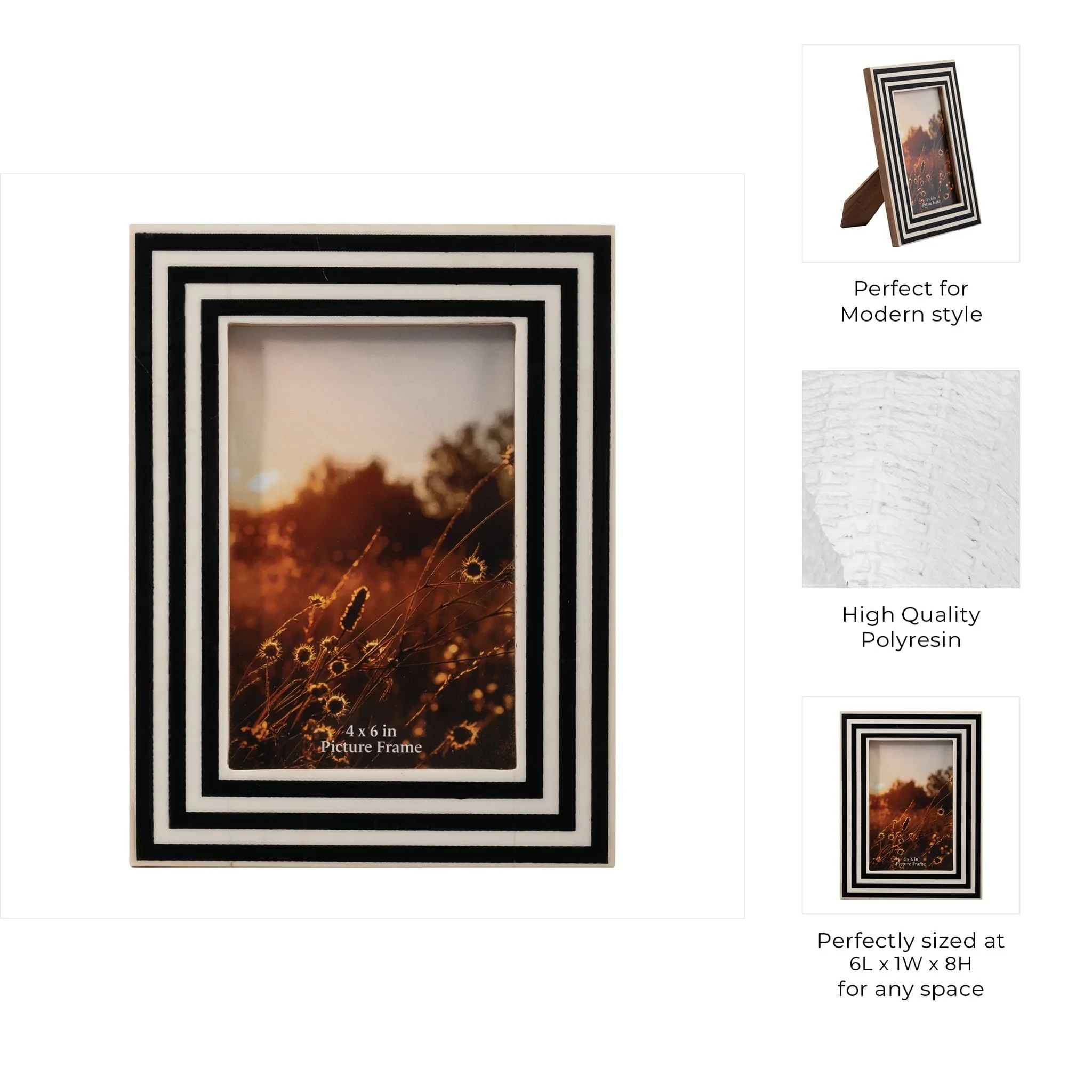 Resin,4x6 Dimensional Lines Photo Frame,blk/white - Image 7