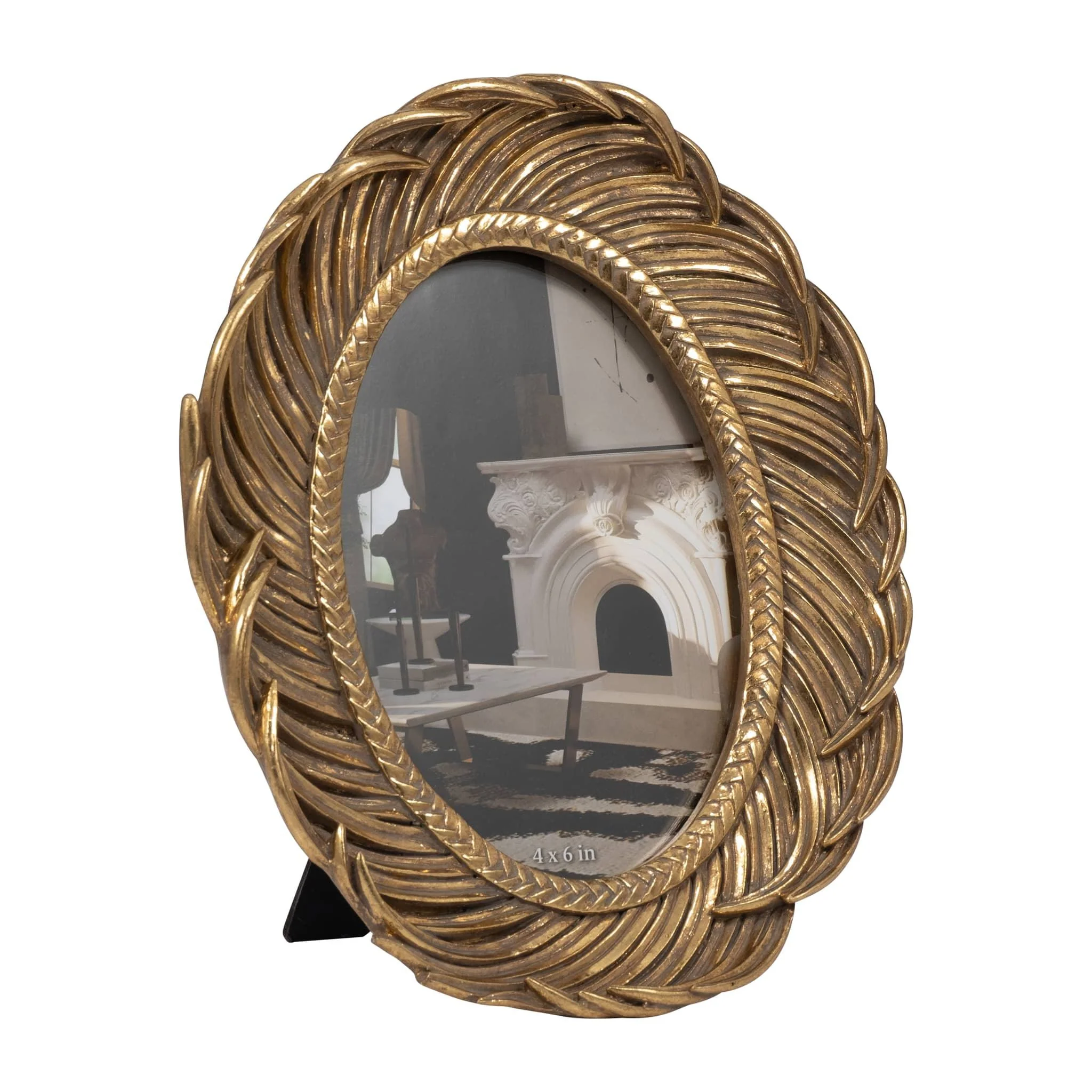 Resin, 4x6 Feathers Around Photo Frame, Gold - Image 2