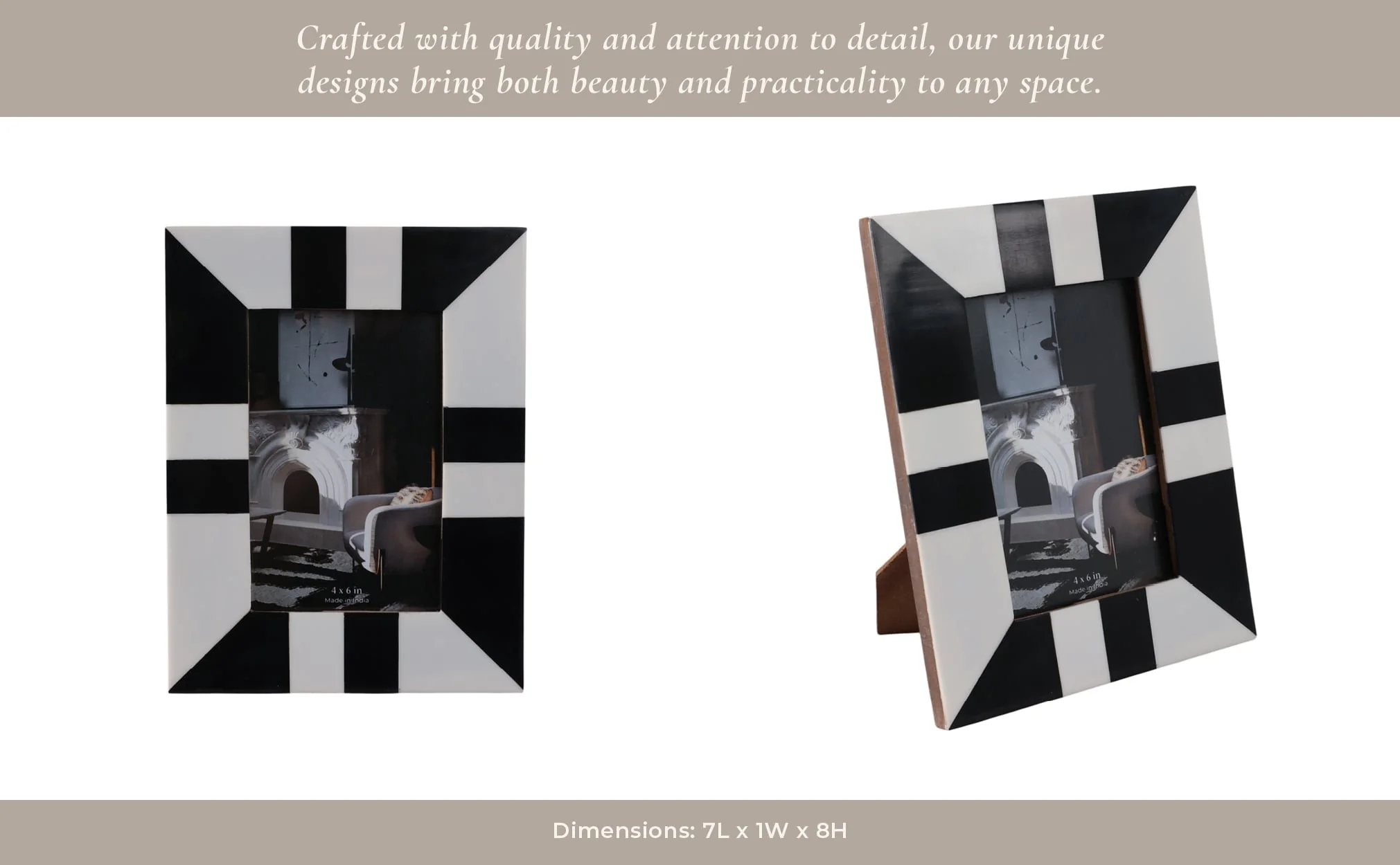 Resin, 4x6 Geometric Photo Frame, Black/white - Image 12