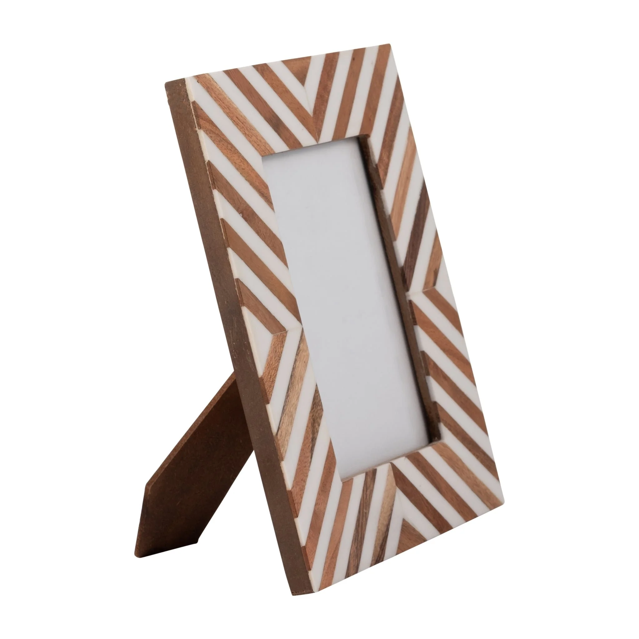 Resin,4x6 Herringbone Lines Photo Frame,white/wood - Image 2