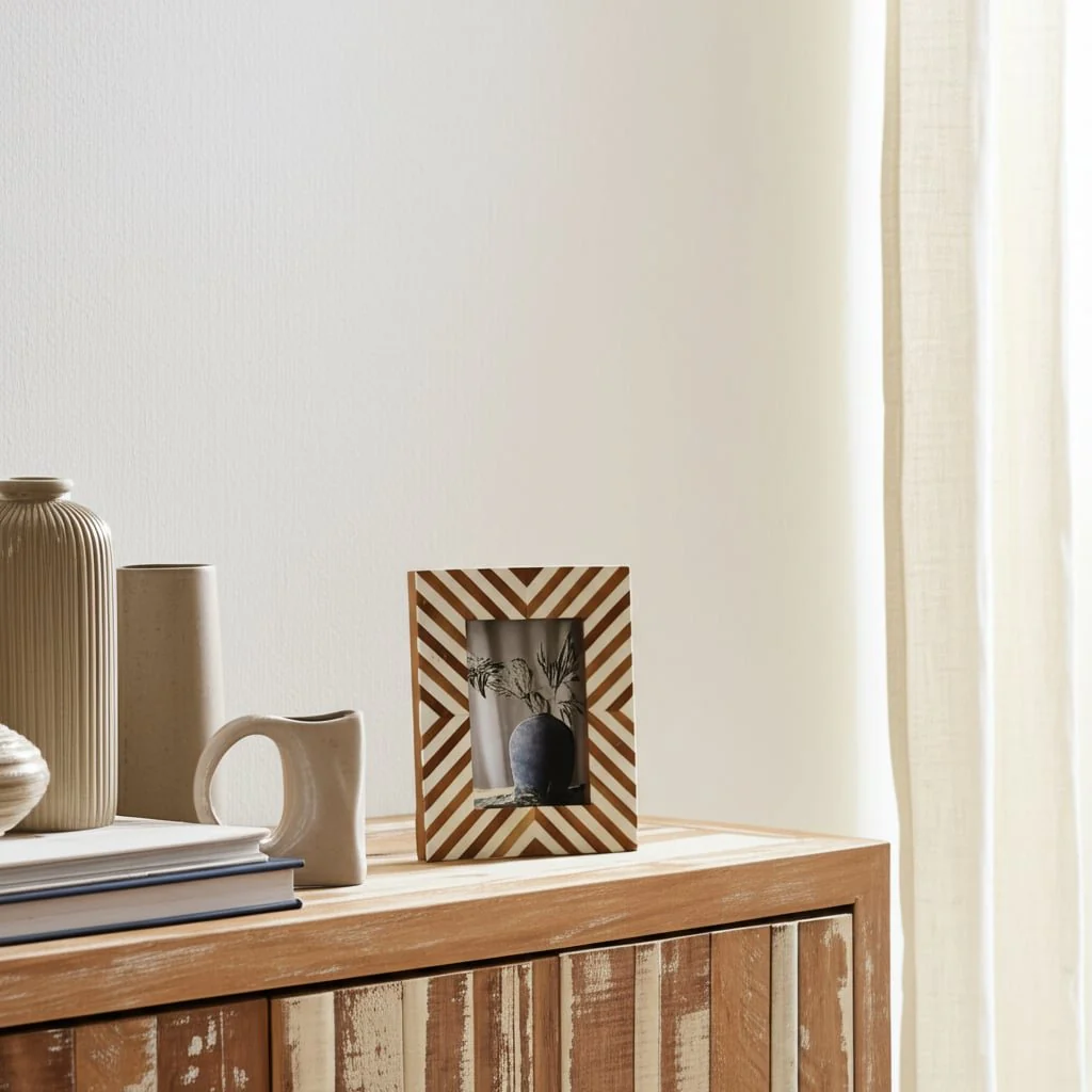 Resin,4x6 Herringbone Lines Photo Frame,white/wood - Image 9