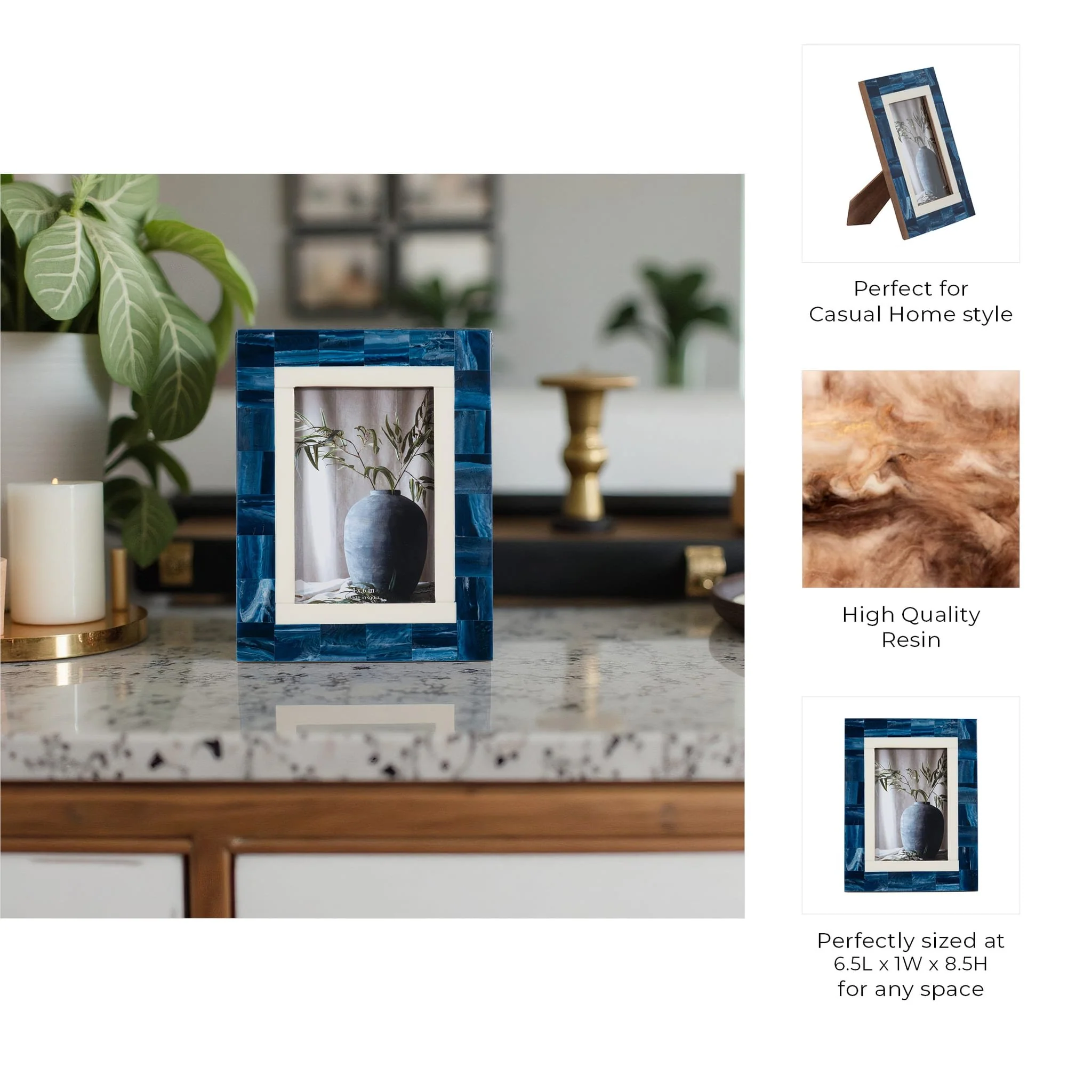 Resin, 4x6 Navy & White Border Photo Frame, Navy/w - Image 8