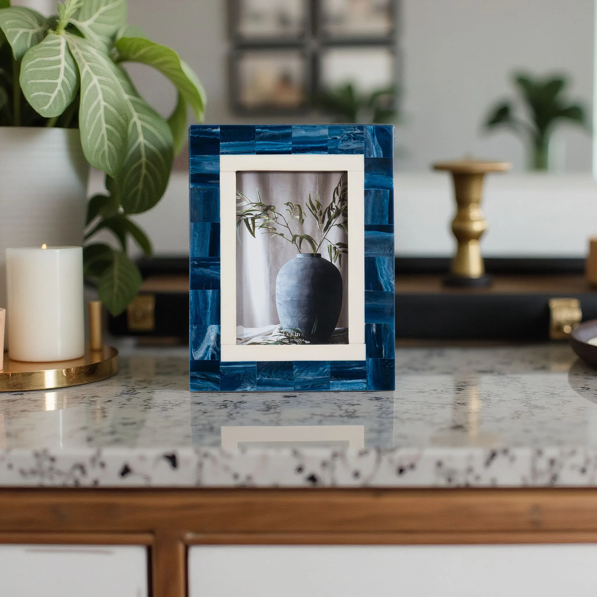 Resin, 4x6 Navy & White Border Photo Frame, Navy/w - Image 9